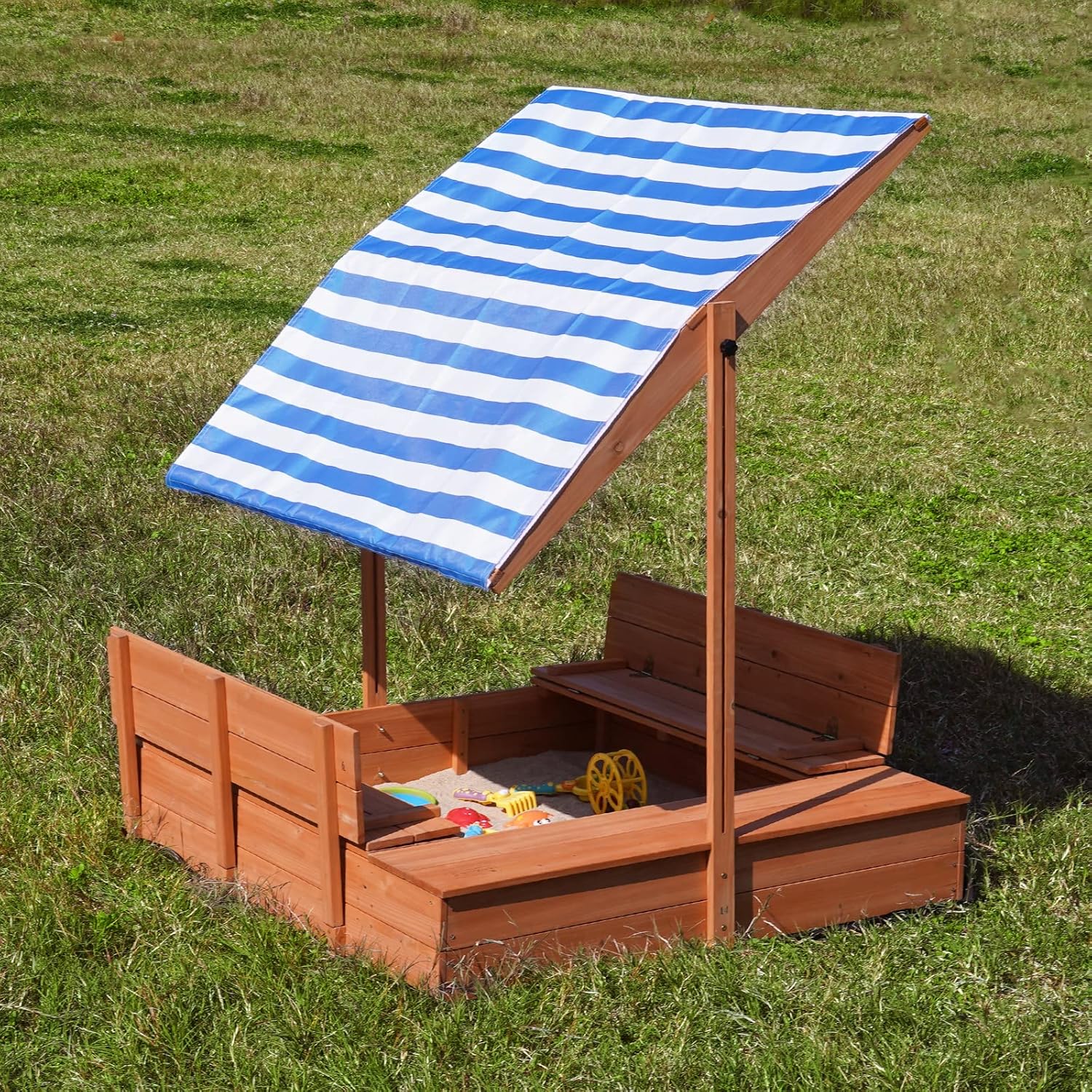 Kids' Outdoor Wooden Sandbox with Id,Sand Box with Toy Storage Box,Kids Play Equipment Sand Protection Bottom Liner Included 47X47in.