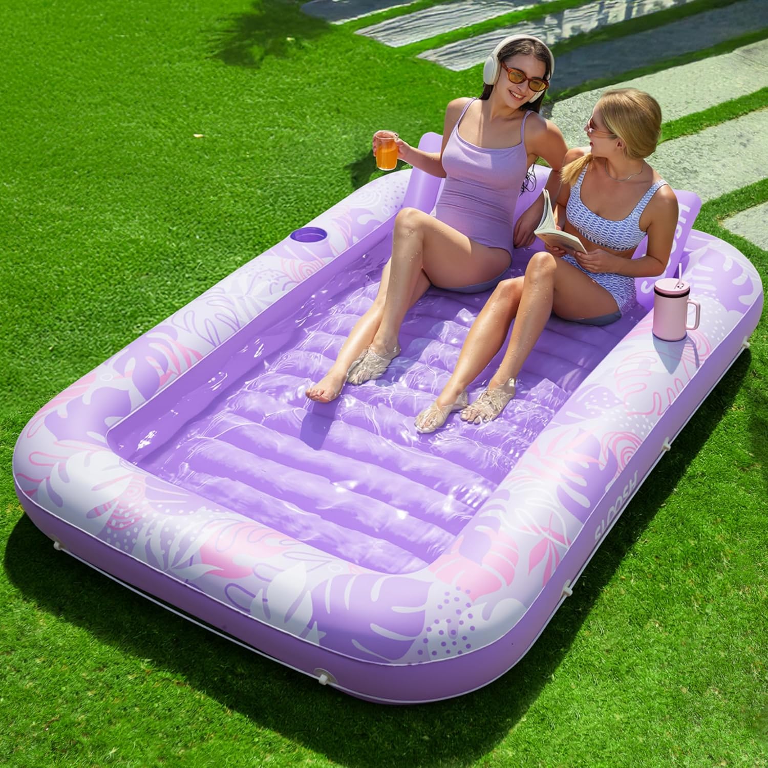 Inflatable Tanning Pool Lounger Float, 70" x 46" Pool Floats Adult with Pillow, 4 in 1 Suntan Tub Raft Floatie,Sunbathing Bed Lounge for Water Blow Up Ball Pit Party Gifts