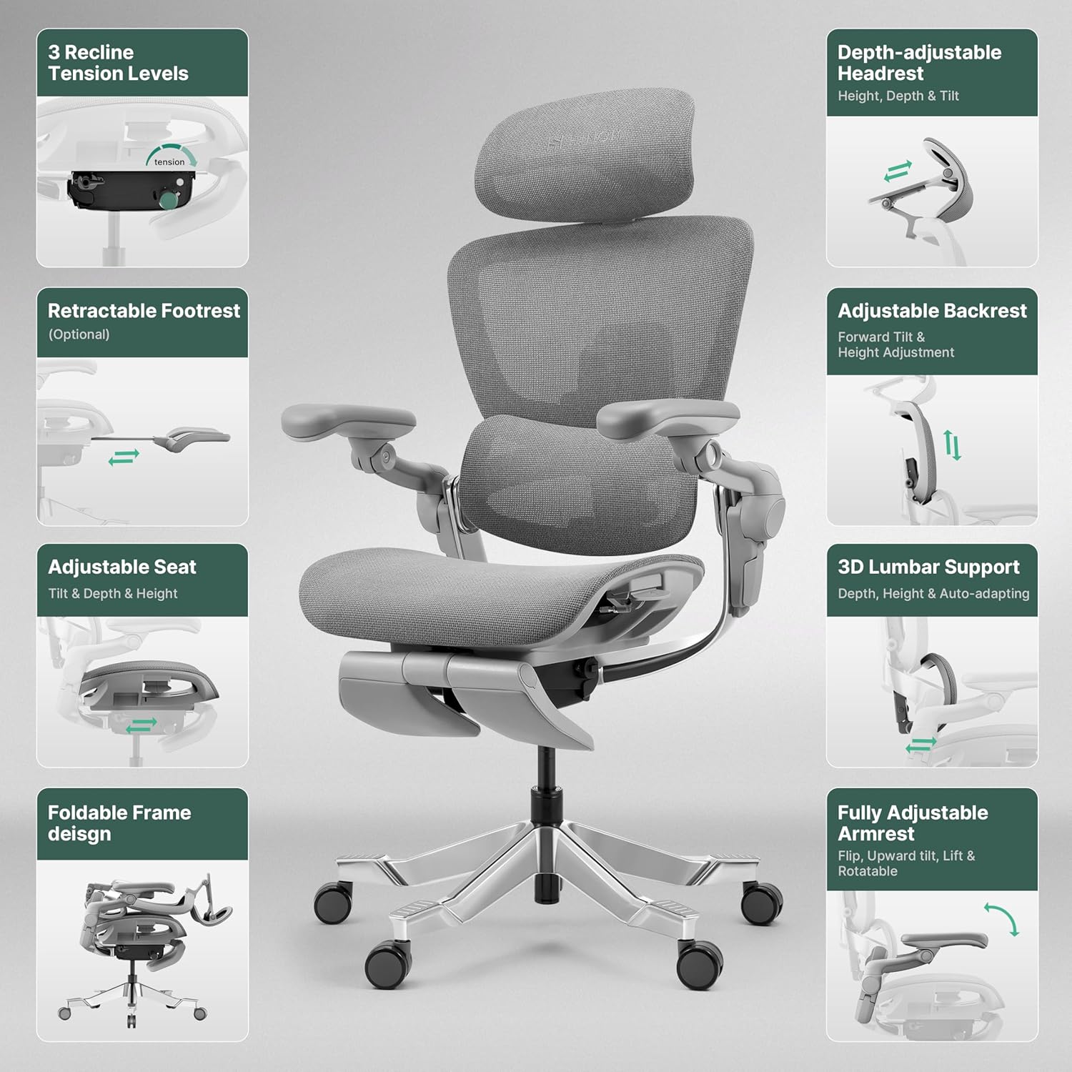 H2 Pro Premium Ergonomic Office Chair - Comfy Home Office Desk Computer Chair with Adjustable Back Support, Swivel Wheels, Flip-up Arms, Comfortable Mesh Seat for Desk Work