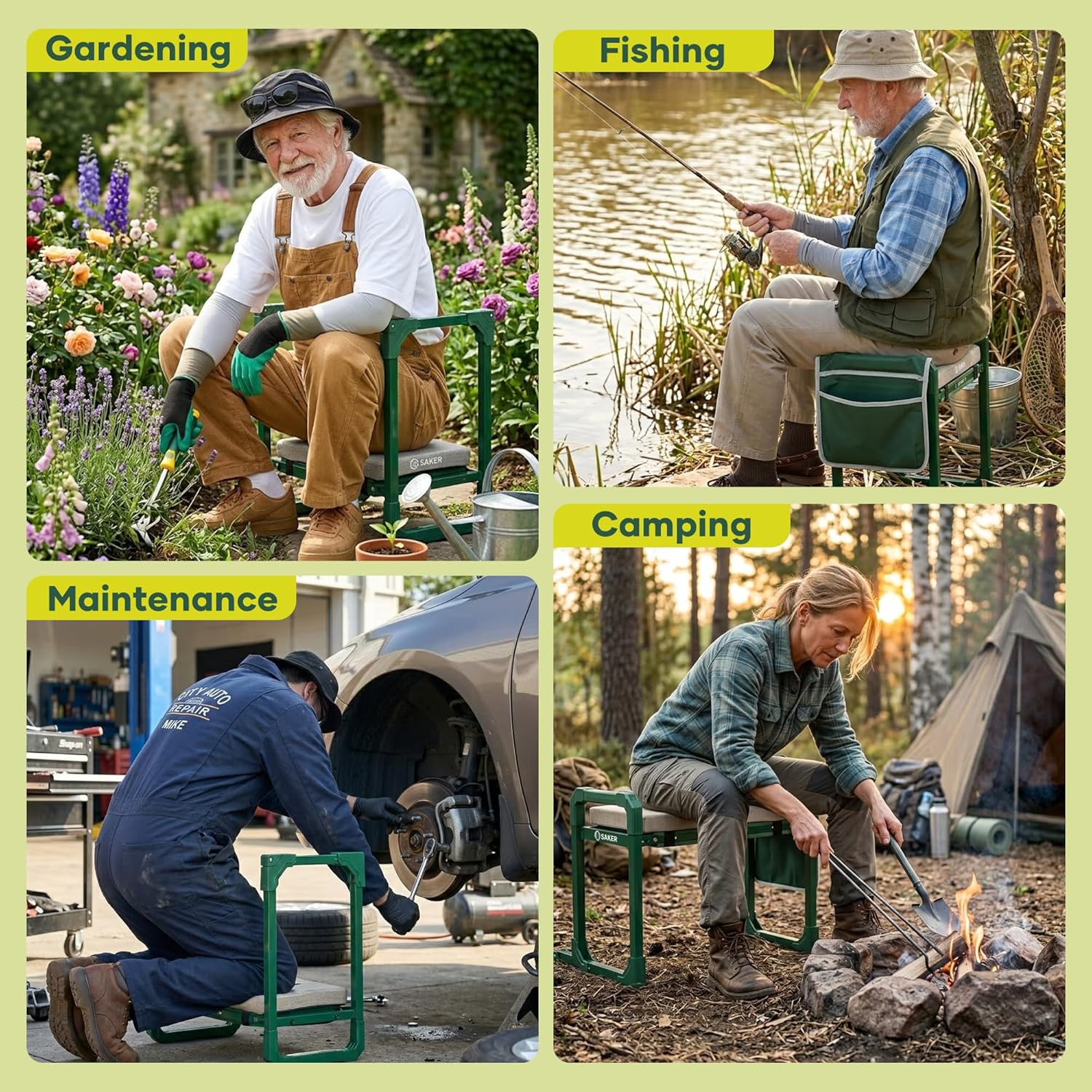 Garden Kneeler and Seat Foldable Gardening Stool with Extendable Legs & Thickened Pad, Tool/Storage Bag, Heavy Duty 400lbs Support for Elderly, Gardening, Outdoor Use