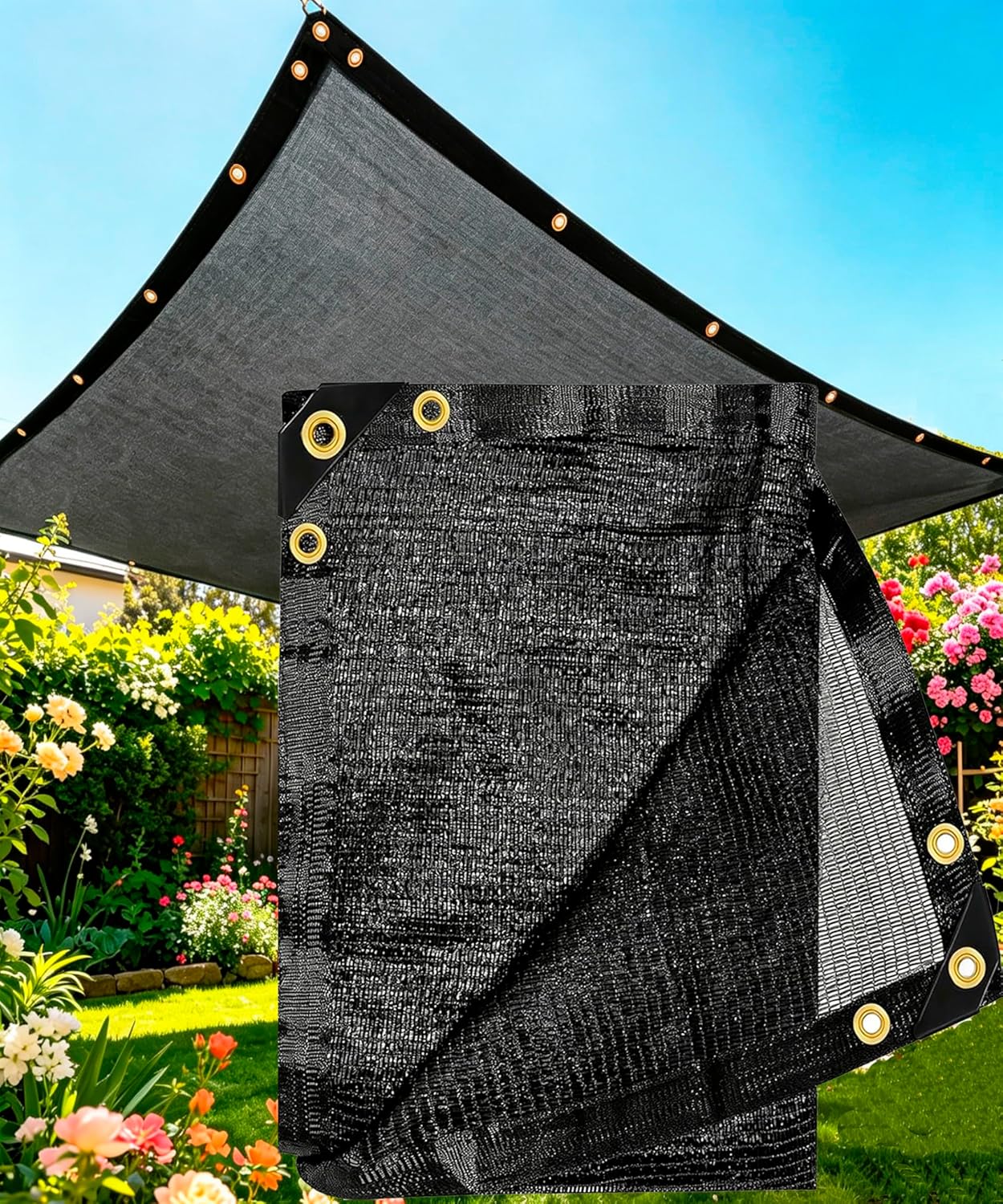90%-95% Black Sun Shade Cloth 6FT x 20FT, Heavy Duty Outdoor Shade Netting with Reinforced Grommets, UV Resistant Breathable Fabric for Patio Garden Greenhouse Pergola Chicken Coop & Kennel