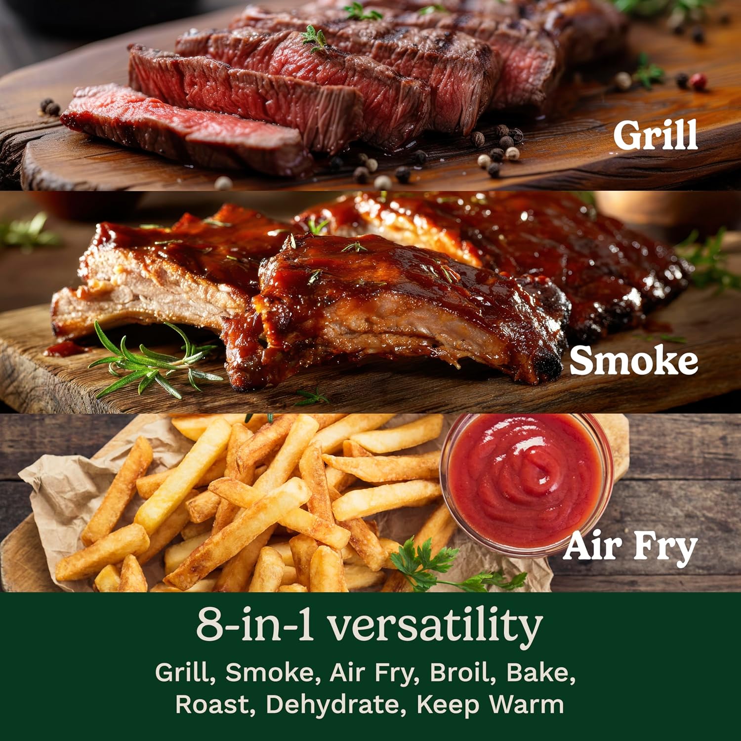 8-in-1 Outdoor Electric BBQ Grill & Smoker – Air Fryer Combo with Smart Probe, Portable Patio Grill