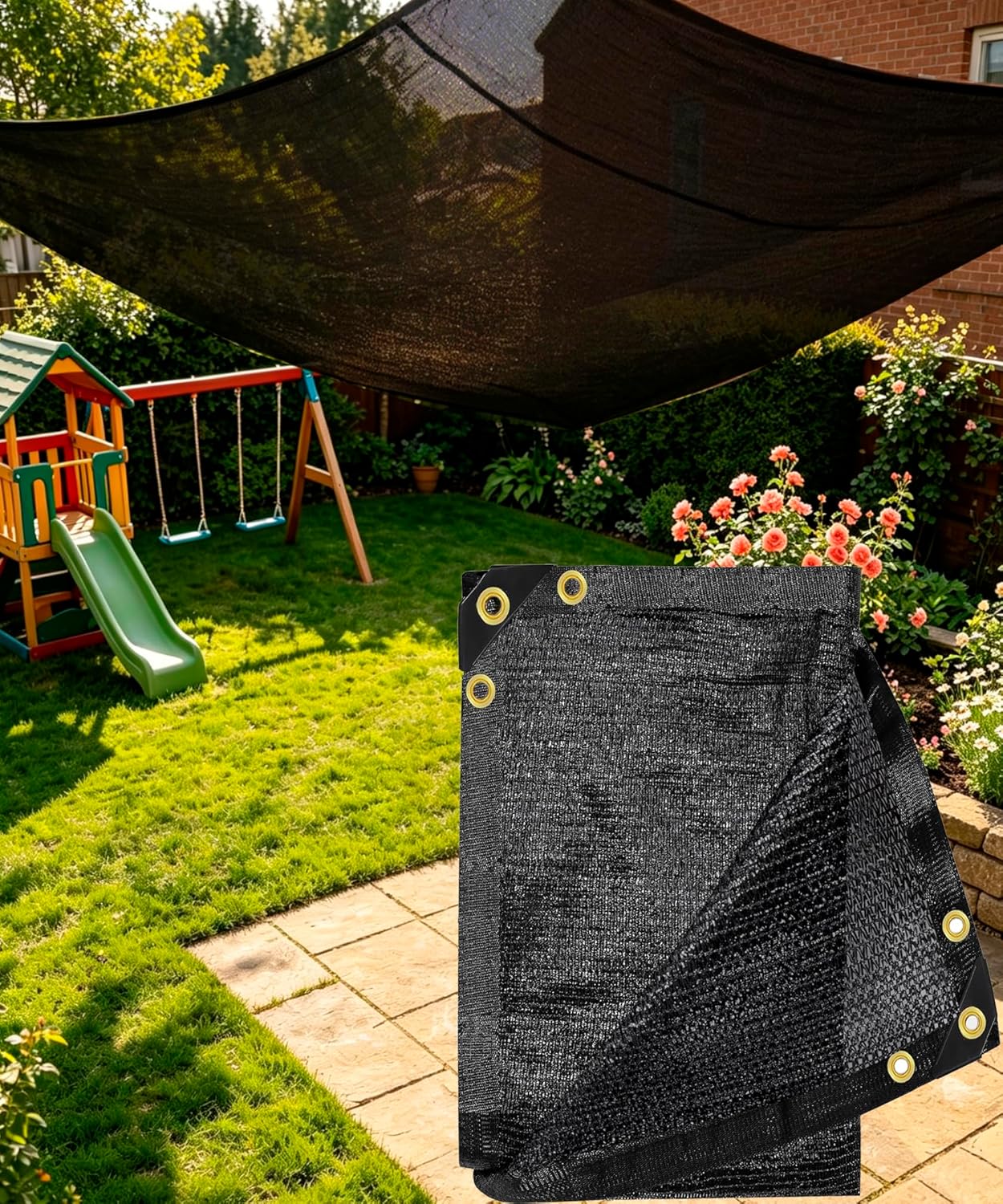 90%-95% Black Sun Shade Cloth 6FT x 20FT, Heavy Duty Outdoor Shade Netting with Reinforced Grommets, UV Resistant Breathable Fabric for Patio Garden Greenhouse Pergola Chicken Coop & Kennel