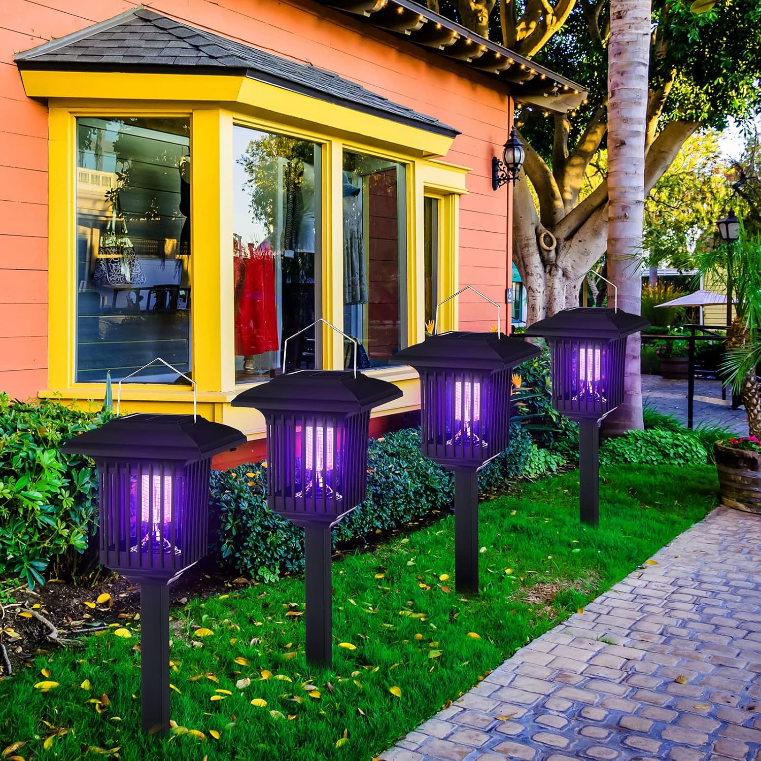4 Pack Solar Bug Zapper Outdoor UV Mosquito Killer Black Fly Repellent Light Waterproof Pest Control Insect Fly Trap LED Insecticidal Lamp Hang or Stake in The Ground for Indoor Home Garden