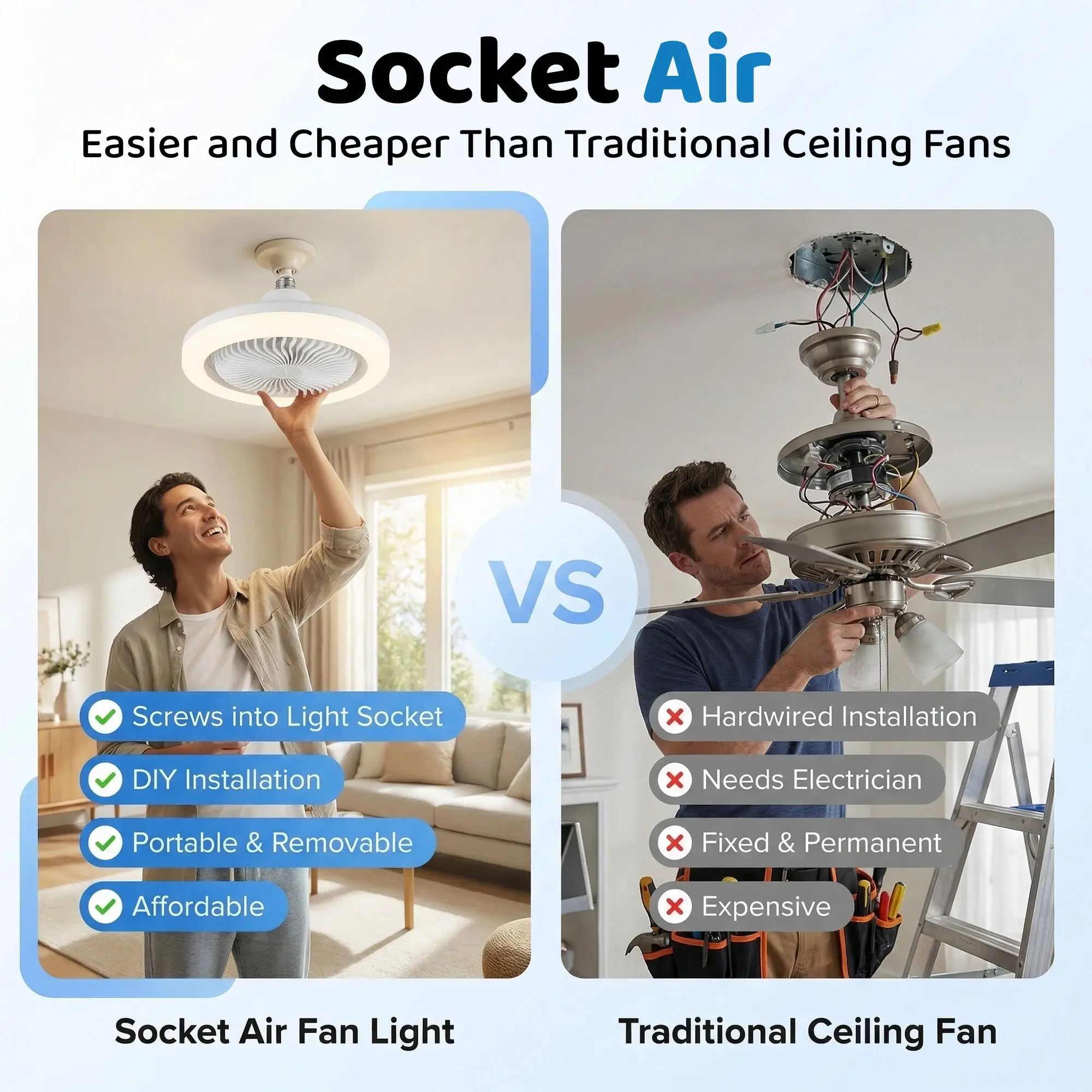 Socket Air - Light Socket Fan Light with RGB Color Changing