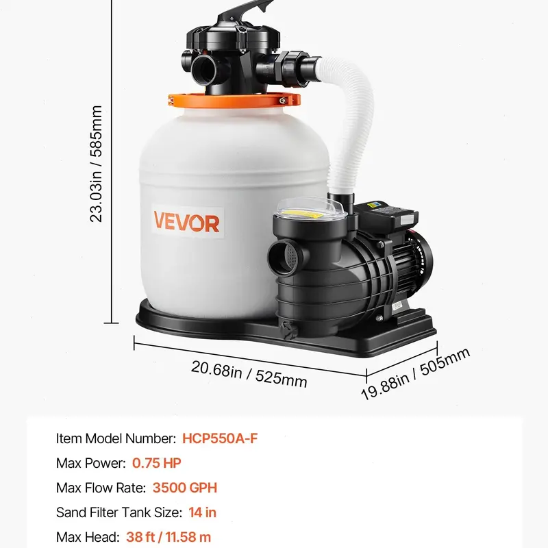 FlashPure Sand Filter Pump, Summervibes,Summervibes, 16 in for Above Ground Pool, 1 HP 4400 GPH, Swimming Pool Filter System with Timer, 6X Faster Filtration with Media Installed, Leak-Resistant, Ready to Use Out of Box, Pool Accessories, Swimming P