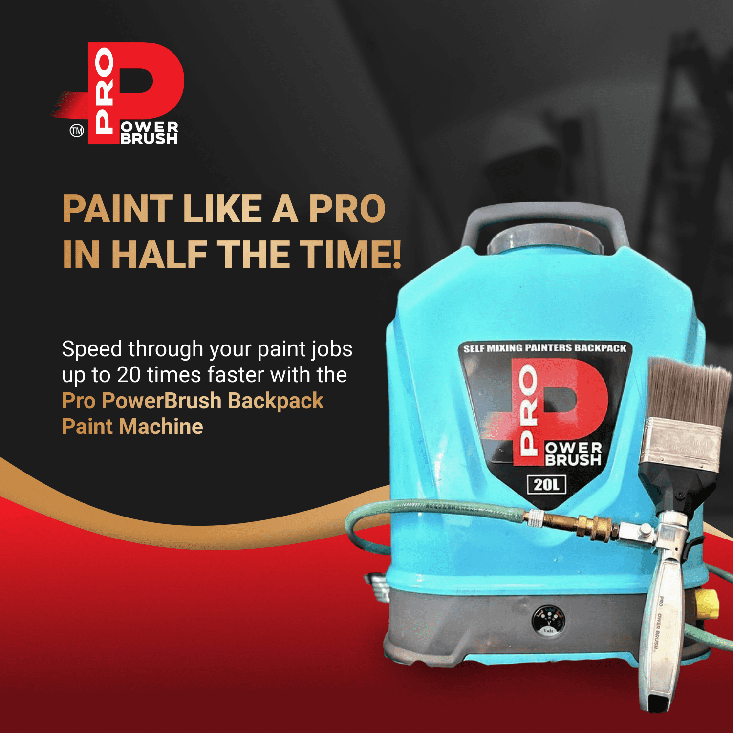 Pro PowerBrush Painters Backpack 20 Liter Electric Paint Machine with Power Brush Handle 7-45 Psi