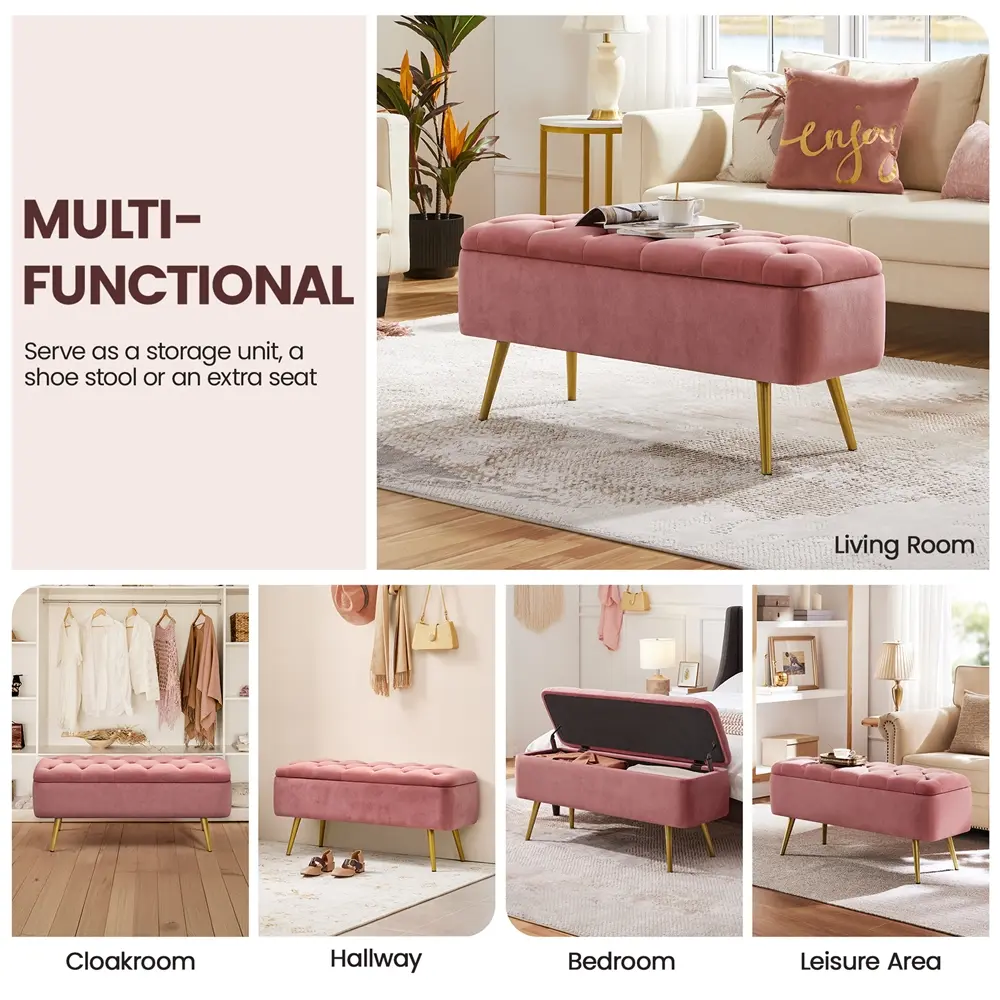 Storage Ottoman Bench – Upholstered Button-Tufted Footstool with Hidden Storage for Bedroom & Living Room