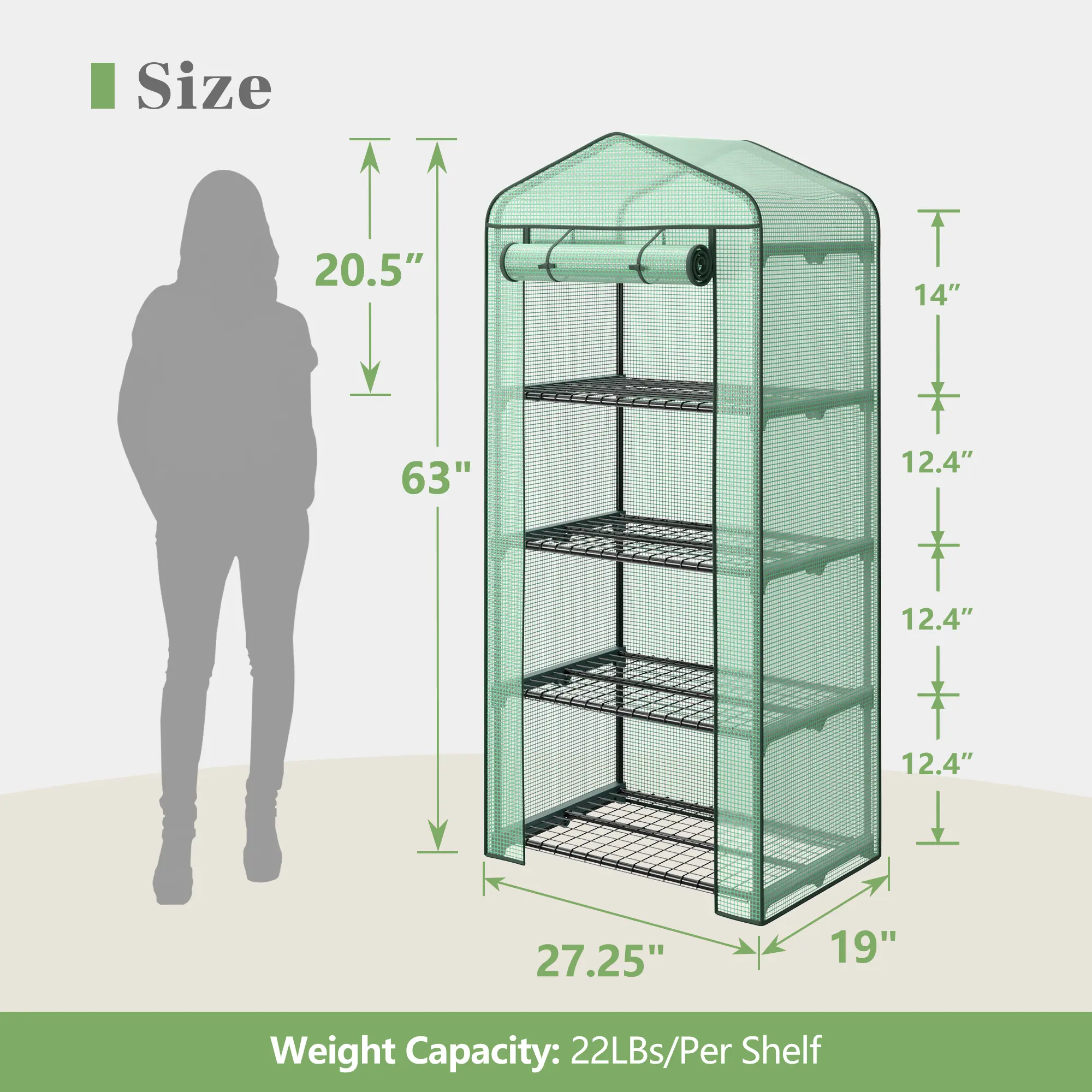 Portable Walk-In Greenhouse with Roll-Up Zipper Door PE Cover Greenhouses for Garden, Backyard - Three Sizes