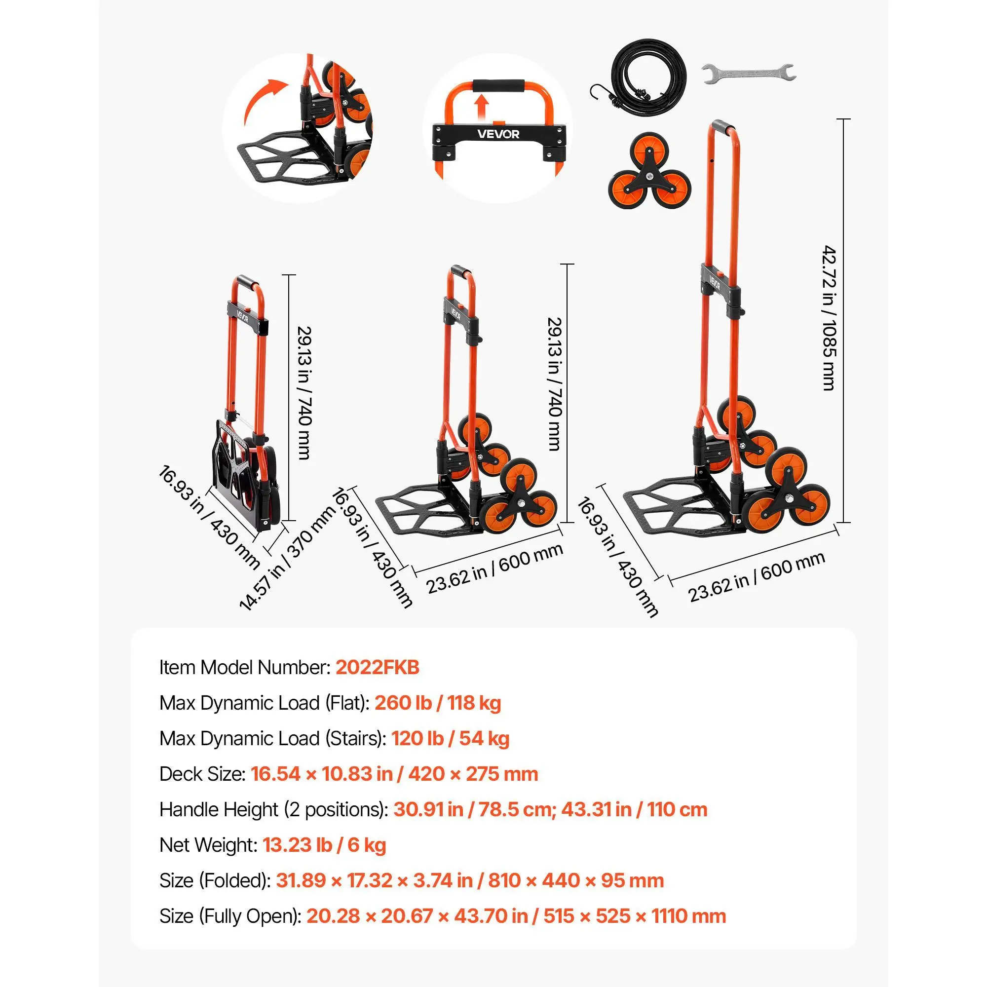 3 in 1 Industrial Convertible Stair Climbing Cart, 770 lbs Max Load, Folding Hand Truck Dolly with Handle & Wheels, Stair Climbing Utility Trolley for Transport & Moving