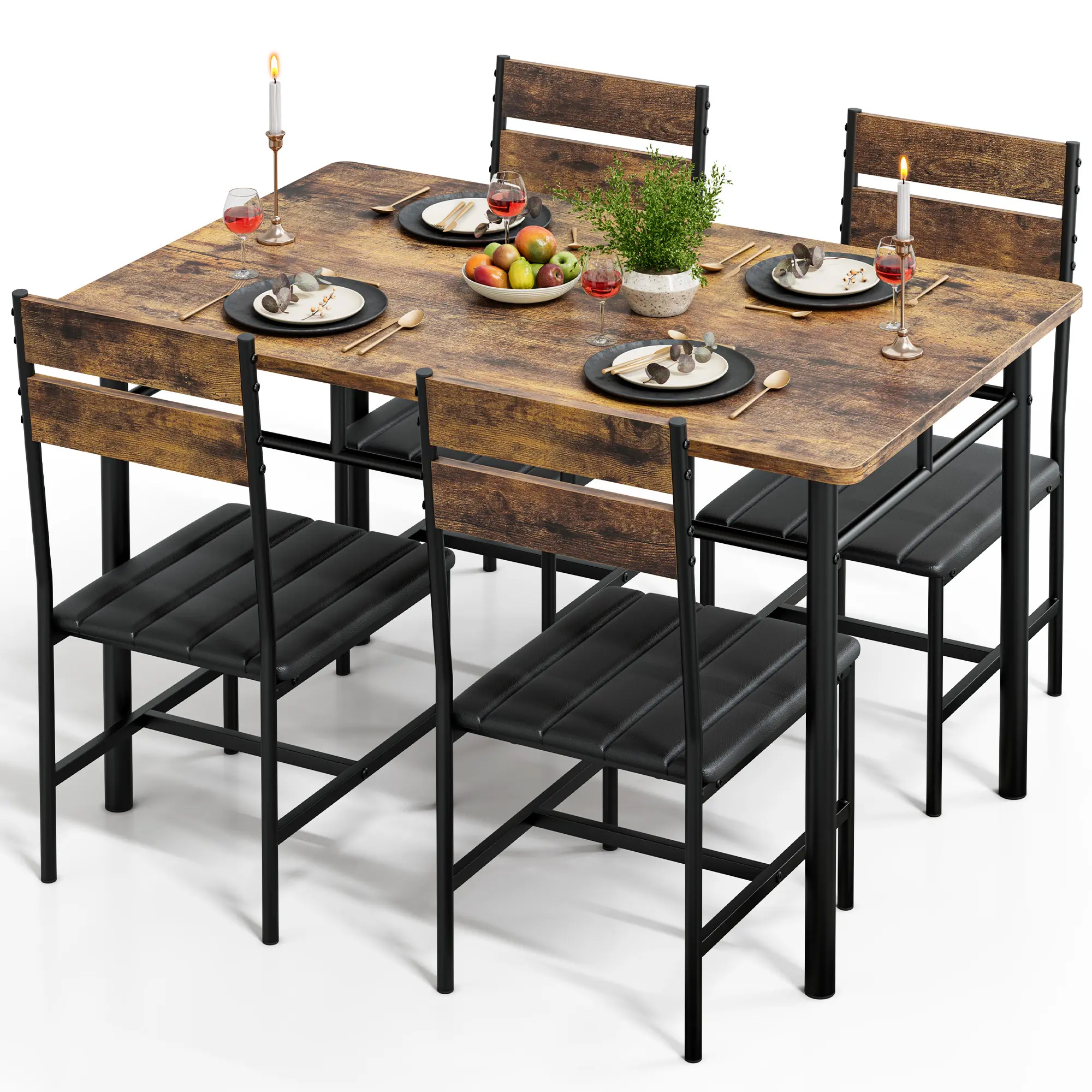 Dining Table Set for 4 – Space-Saving Retro Kitchen Table & Chair Set with Durable Metal Frame