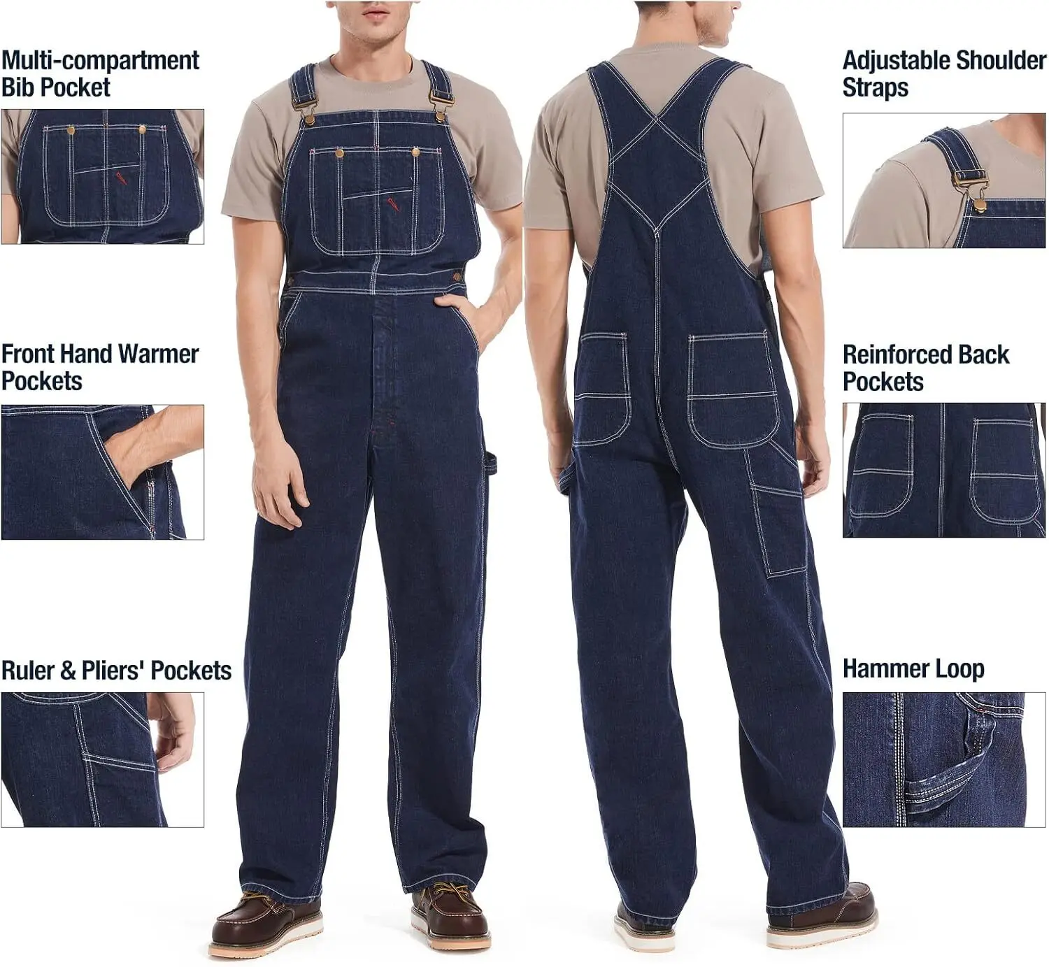 Men's 4-Pack Flex Denim Bib Overalls — Adjustable & Utility Ready