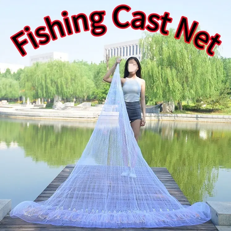 Fishing Cast Net Durable Monofilament White PVC Fishnet with Large Net Pocket for Freshwater Saltwater Fish Shrimp Minnow Bait Easy Setup Strong Design for Anglers Fishermen Teachers Father's Day Gift