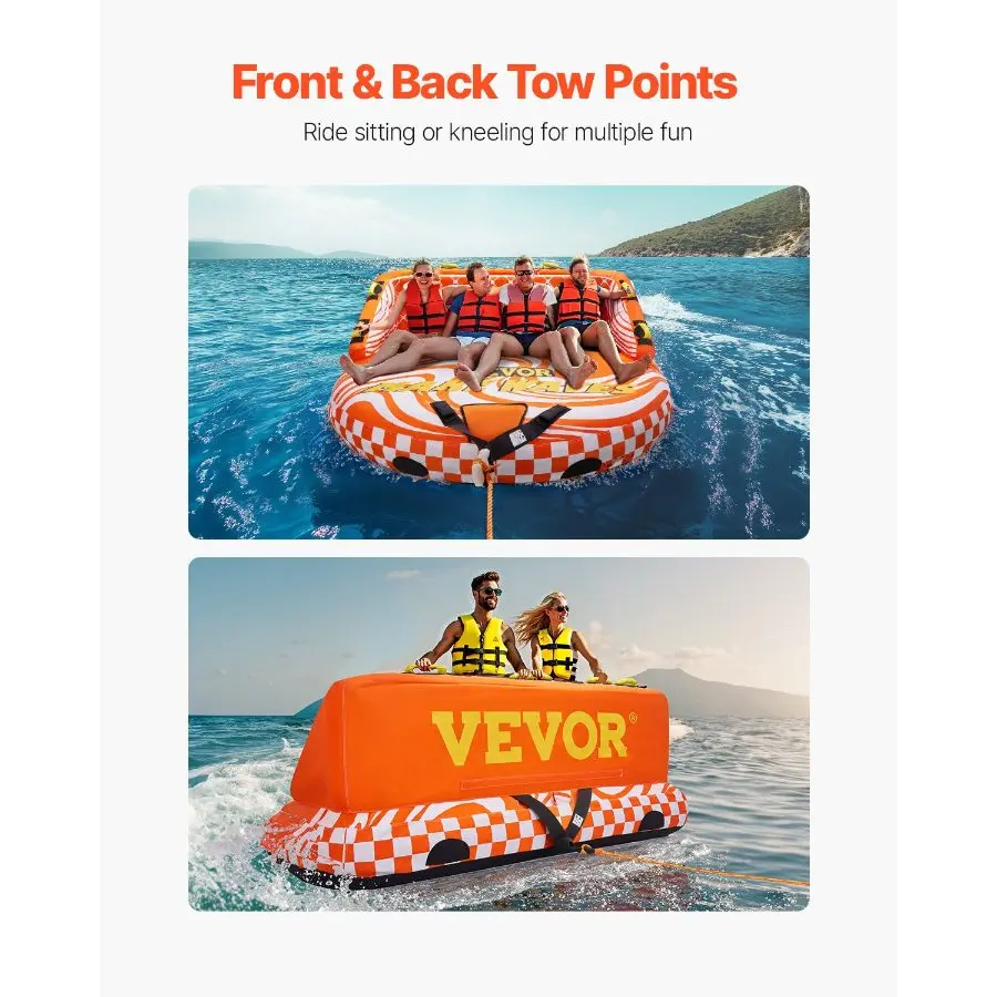 Inflatable Towable Tube for Boating, 1-4 Riders Water Sport Towable Sofa with Heavy Duty Nylon Cover