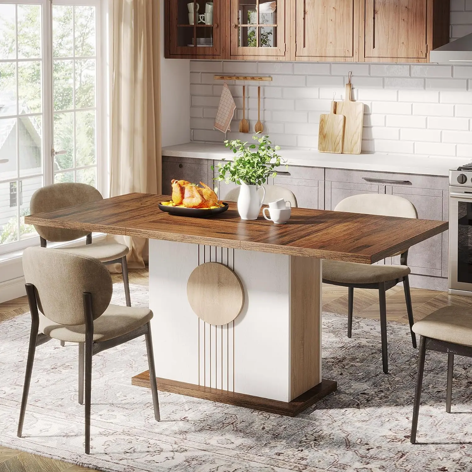 55'' Farmhouse Dining Table – Modern Wood Kitchen Table for 4–6 People, Perfect for Family Gatherings