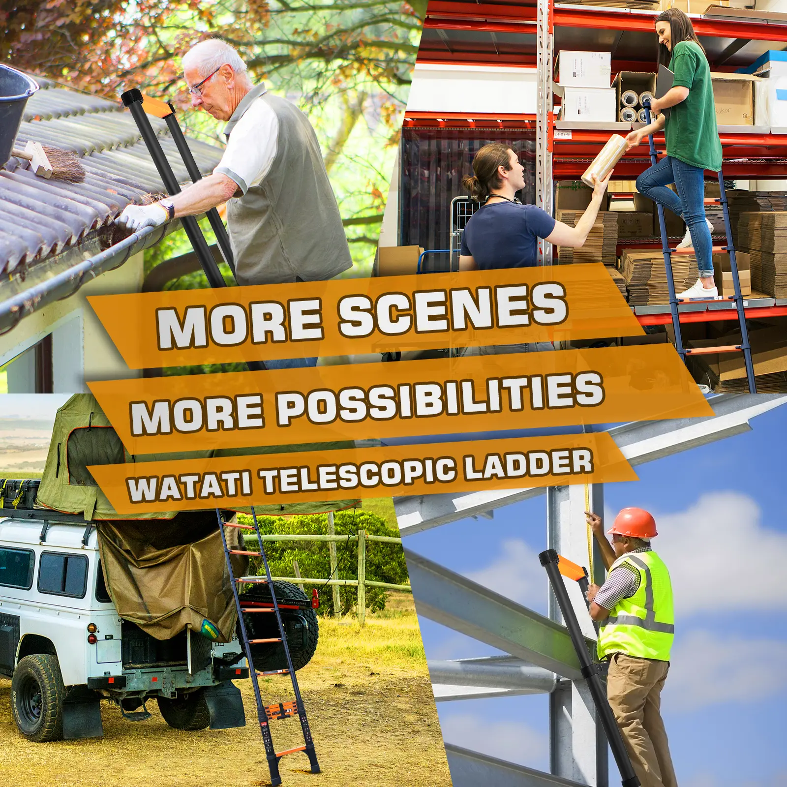 Telescopic ladder 20.3/23ft Aluminum extension ladder, Heavy Duty 330lbs Max Capacity,with 2 Triangle Stabilizers, Multi-Purpose Collapsible Ladder
