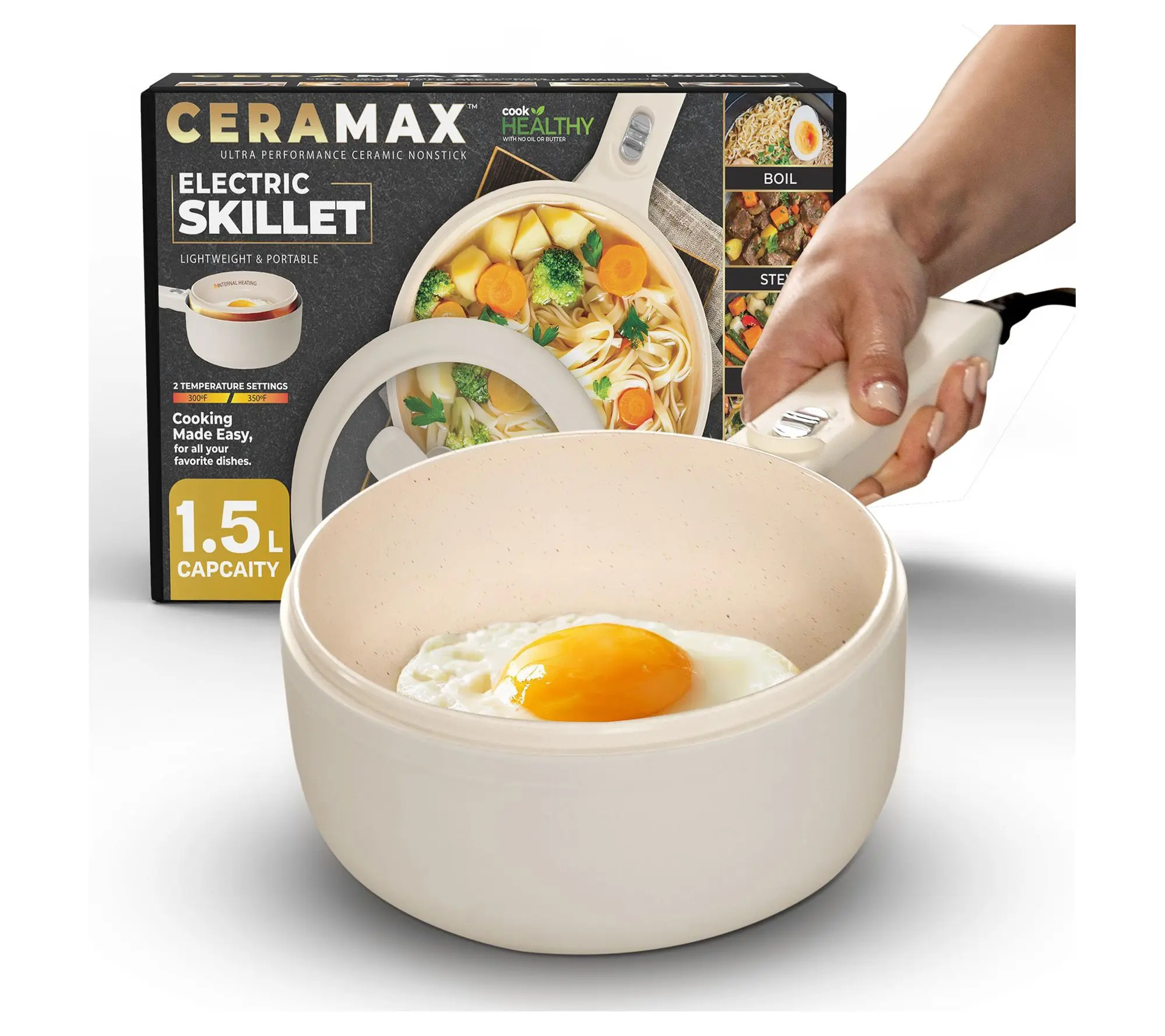 Electric Hot Pot – 1.5QT Nonstick Mini Cooker with Lid for Noodles, Soup, Stews & Quick Meals