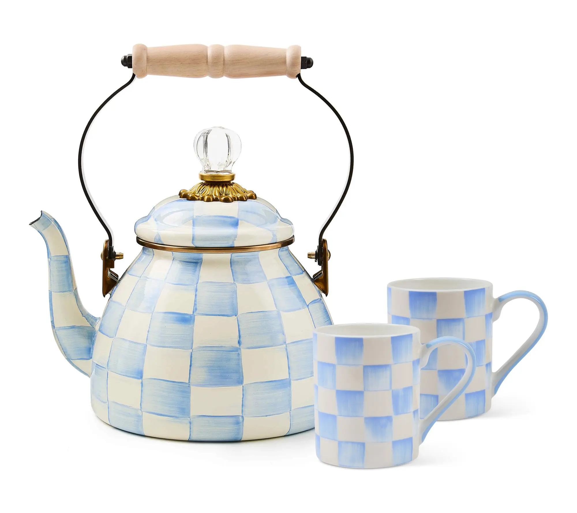 2QT Enamel Tea Kettle & 2 Mug Set – Elegant Tea-Time Collection for Everyday Sipping & Entertaining