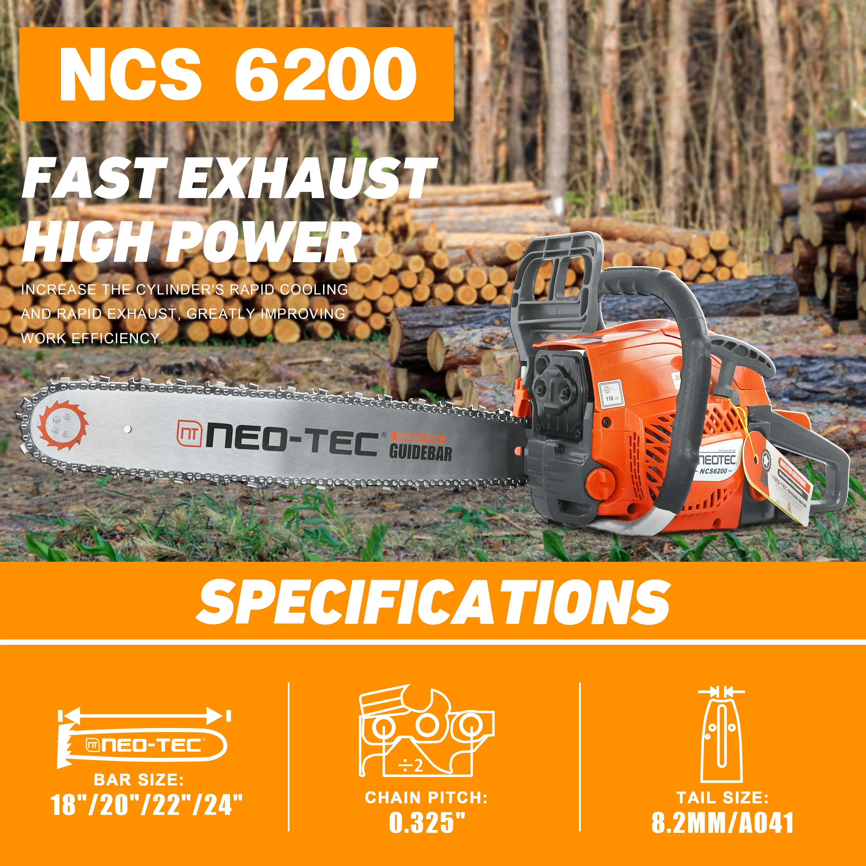 58cc/62cc Gas-Powered Chainsaw with 25:1 Gas/Oil Mix, Lightweight Portable Design for Easy Cutting Wood in Outdoor Garden