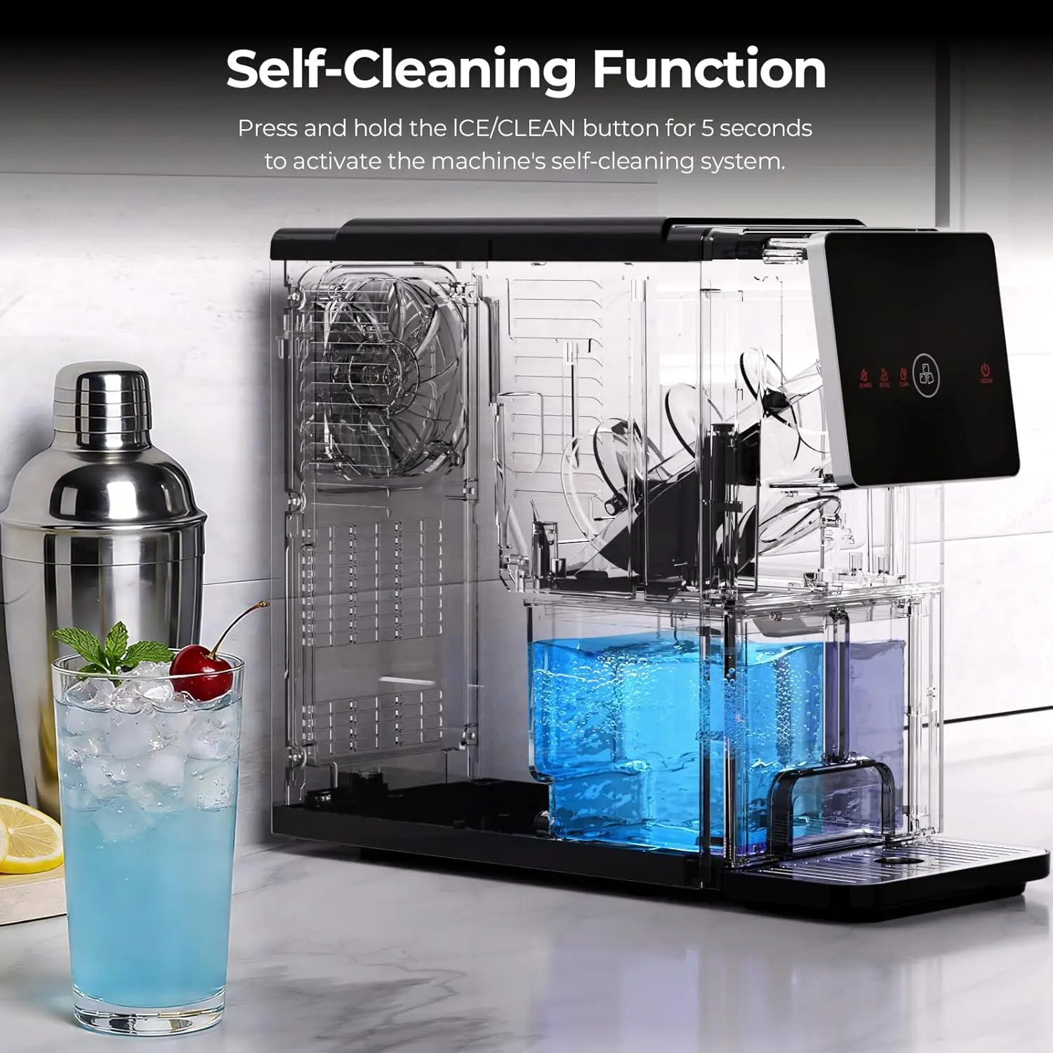 Countertop Nugget Ice Maker 24lbs/Day Self-Cleaning Sonic Ice Maker 1.8L Water Tank Touch Screen Auto Ice Drop for Home Office Kitchen