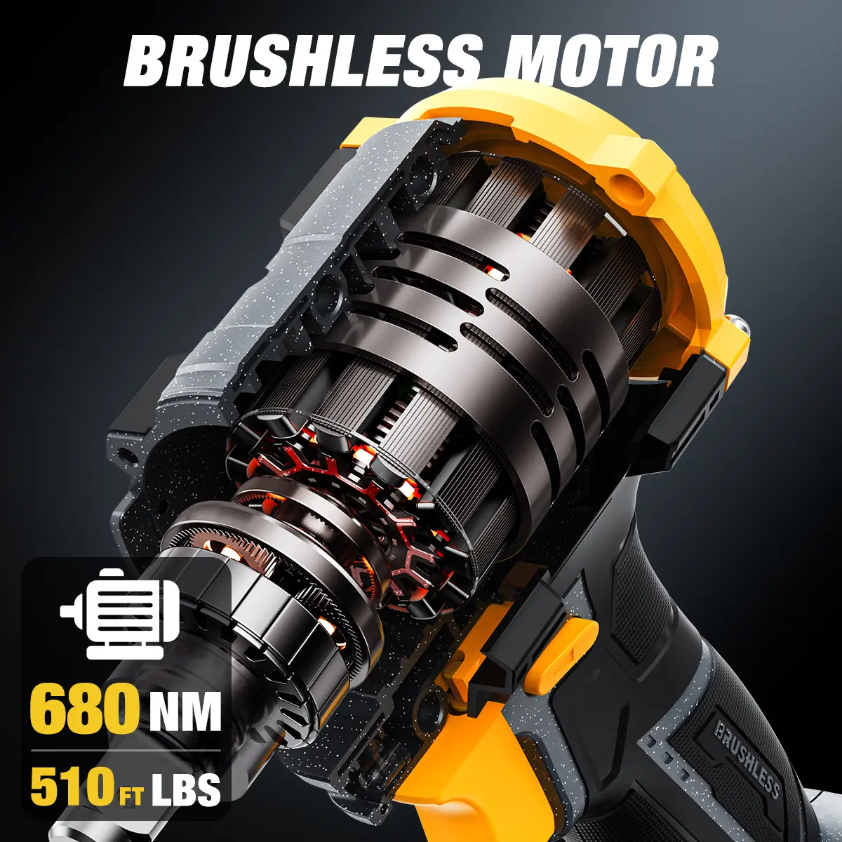 680NM Impact Wrench, 2x 4.0Ah Batteries, Fast Charger, 6 Screwdriver Bit, 8 Drill Bit, 6 Sockets, For Car, Trucks