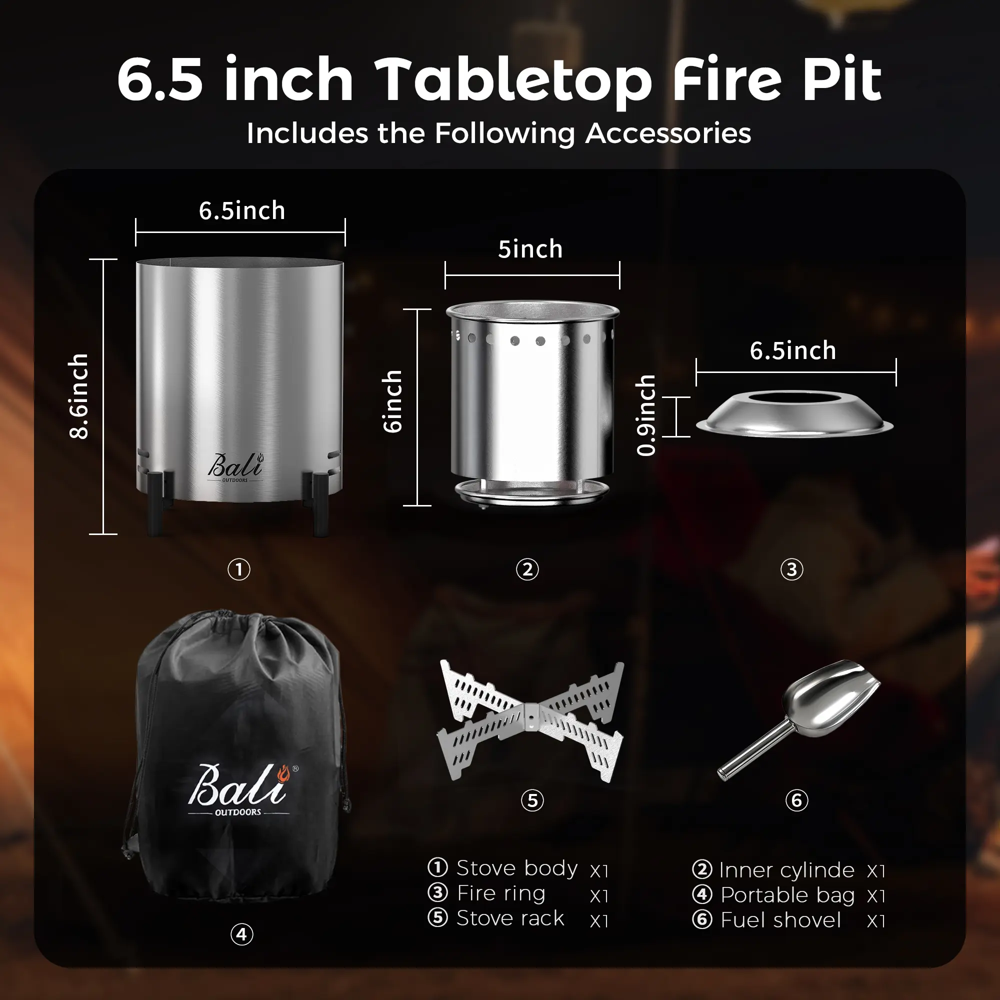 6.5 inch Pellet Tabletop Fire Pit Round, Stainless Steel Table Top Firepit Small, Outdoor Smokeless Firepit Portable, Burning Firepit