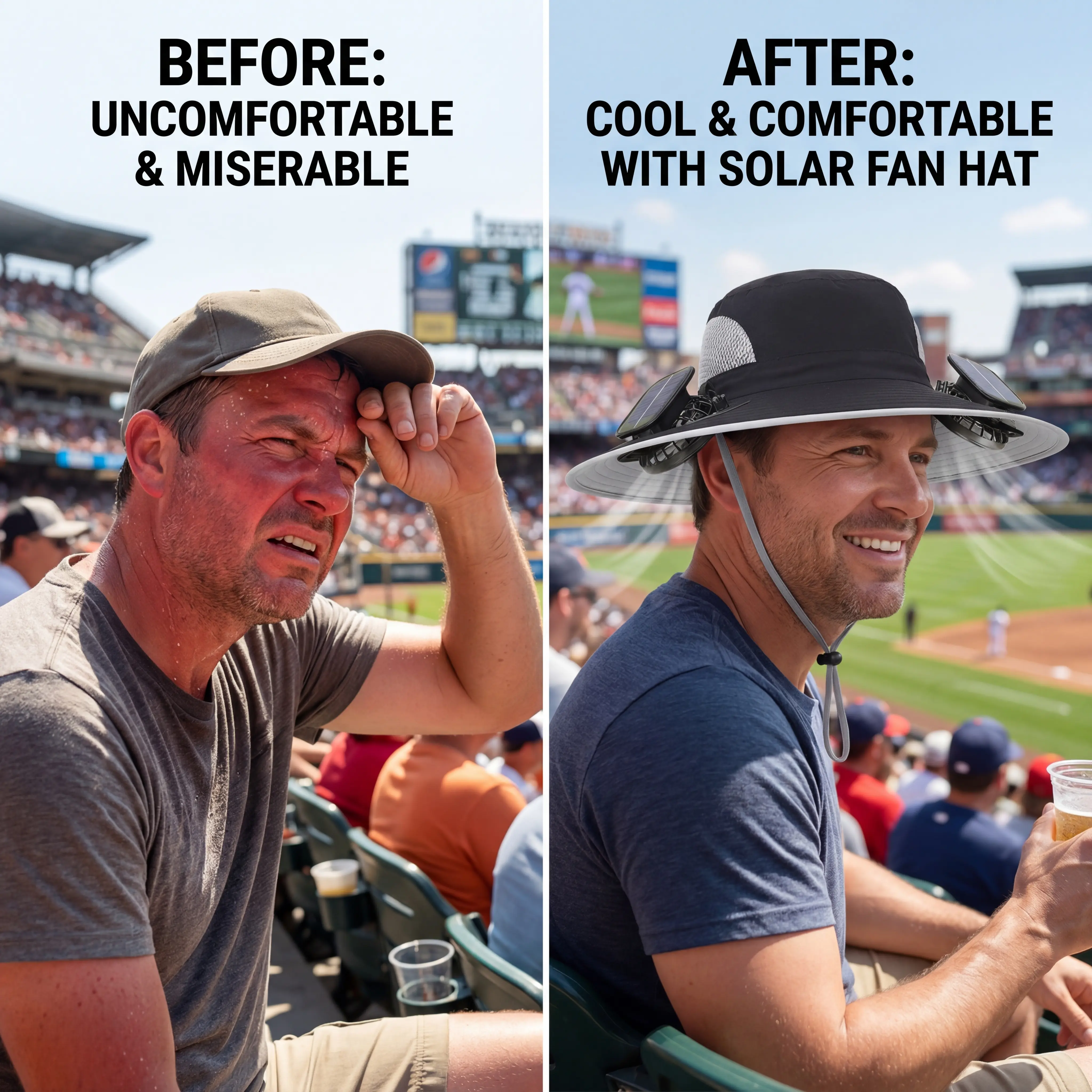 New Solar-Powered Outdoor Cooling Fan Hat — Sun Protection Hat with Solar Fan | Dual-Power Rechargeable Fan | Outdoor Water-Resistant Fan | Ideal for Sporting Events | Unisex Design