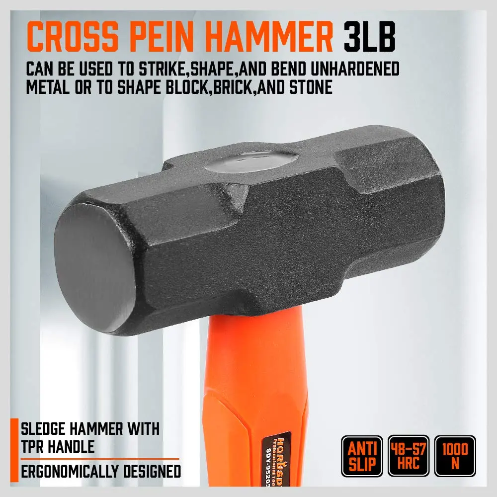 5-Piece Hammer Set, 16oz Ball Pein Hammer | 32oz Ball Pein Hammer | 32oz Rubber Mallet | 3lb Sledge Hammer | 3lbCross Peen Hammer