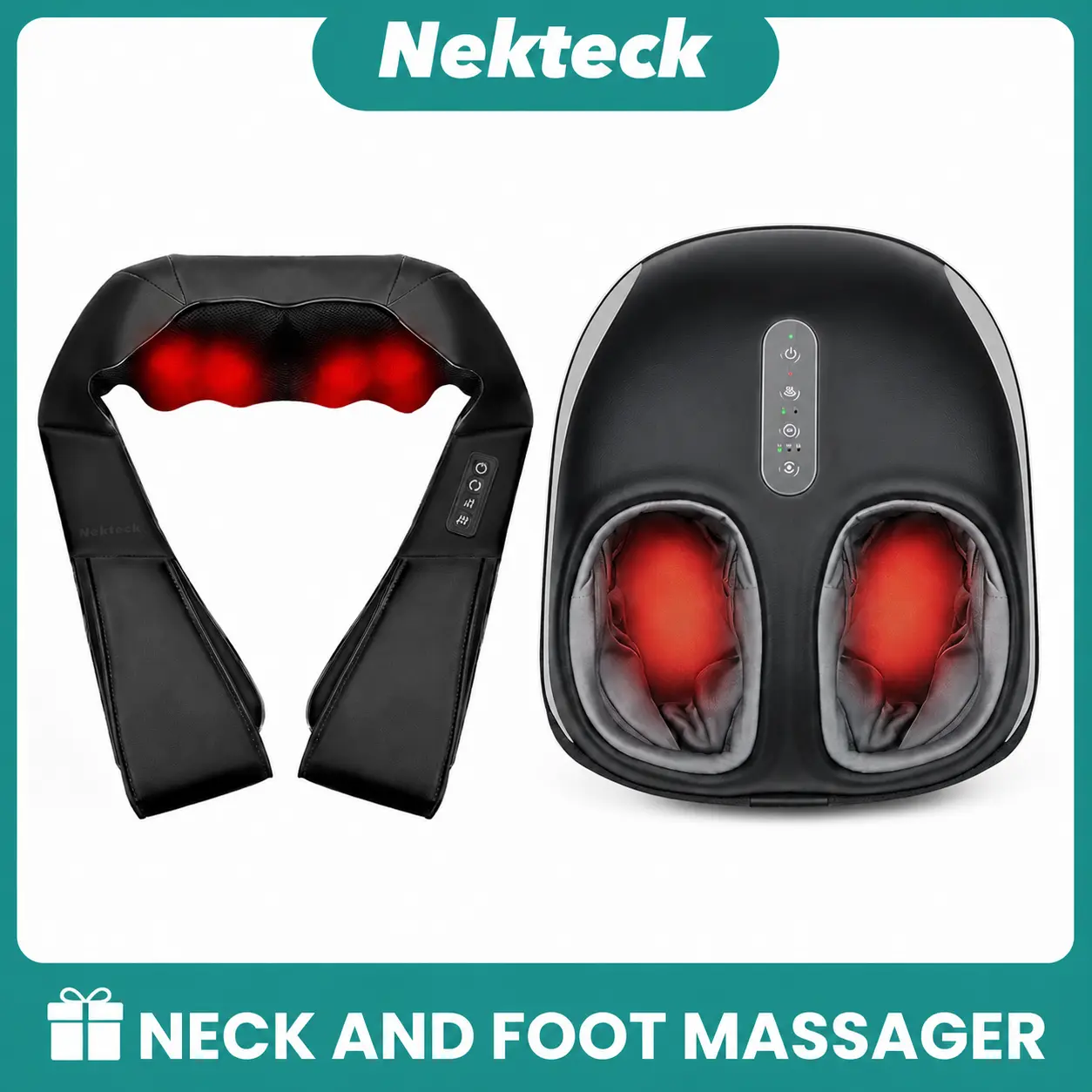 Shiatsu Neck and Back Massager with Soothing Heat, Ergonomic 8 Deep-Kneading Massage Nodes with Heat Electric Shiatsu Back Massager for Neck Shoulder & Body Muscle Relief Portable 12V DC Power Supply - Black