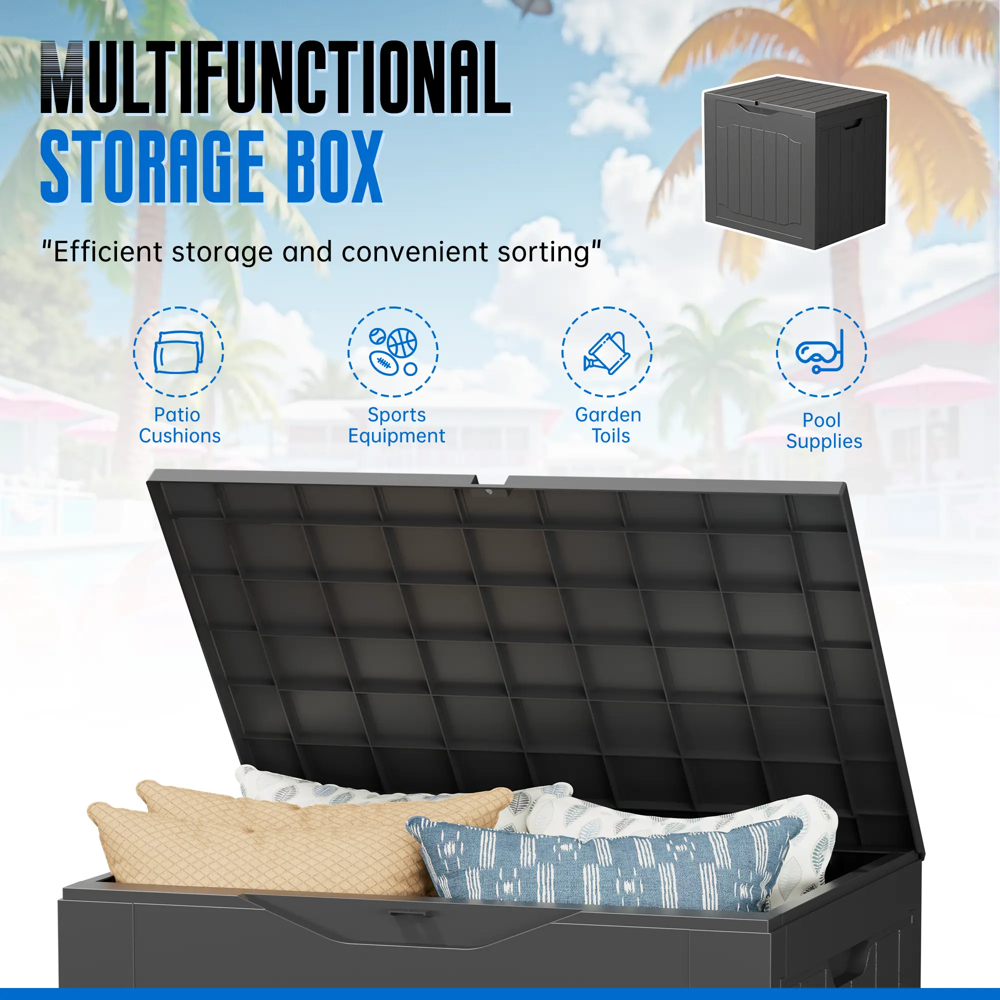 Outdoor Storage Box 35 Gallon Patio Deck Box with Handles, Patio Storage Deck Boxes Garden Resin Deck Storage Container Lockable Storage Box