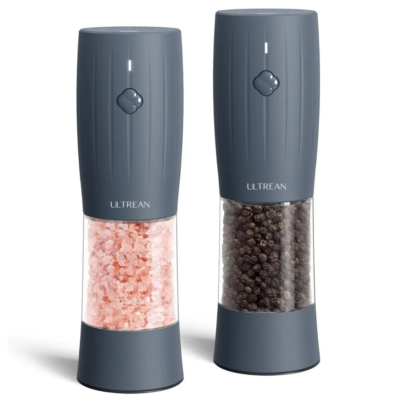 2PCS Rechargeable Salt & Pepper Grinder Set – Adjustable Stainless Steel Grinders with LED One-Hand Operation