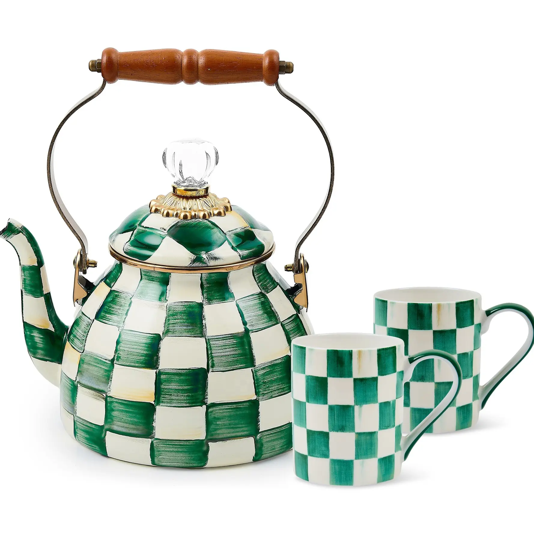 2QT Enamel Tea Kettle & 2 Mug Set – Elegant Tea-Time Collection for Everyday Sipping & Entertaining
