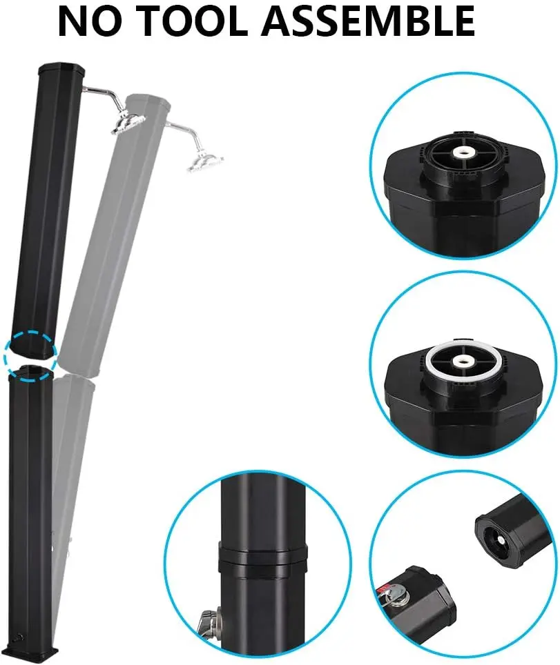 Solar Heated Shower, 9.3 / 5.5 / 10.6 / 16 / 2.3 Gallon Outdoor Shower with Shower Head and Foot Shower Tap，for Outdoor Backyard Poolside Beach Pool Spa