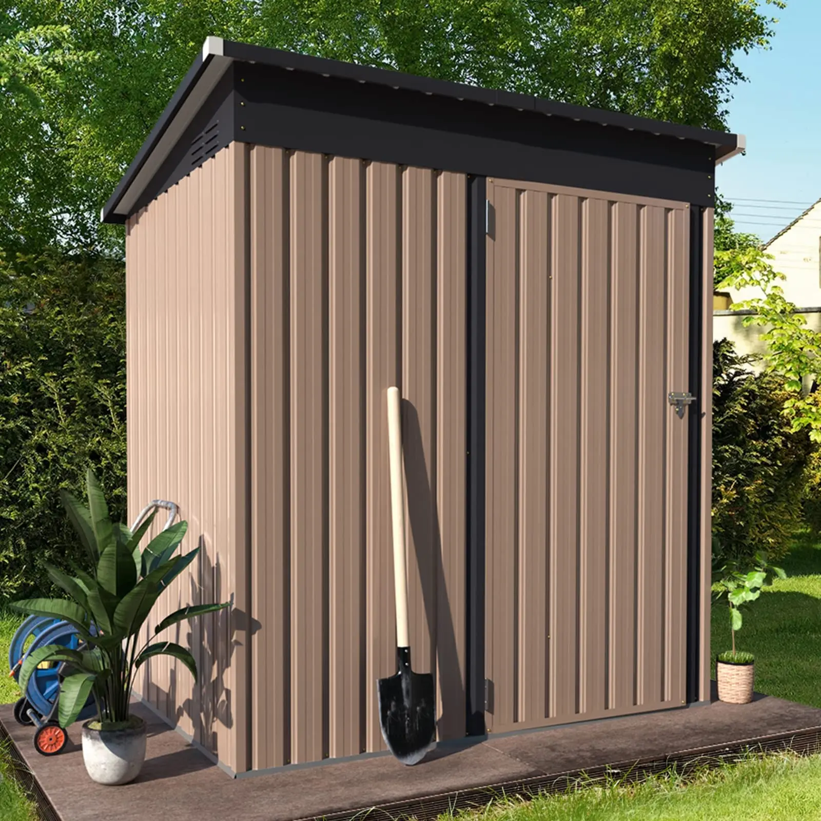 5' x 3' Modern Metal Outdoor Storage Shed, 16.6 sq. ft. space with lockable door, ideal for garden, backyard, patio, and tool storage