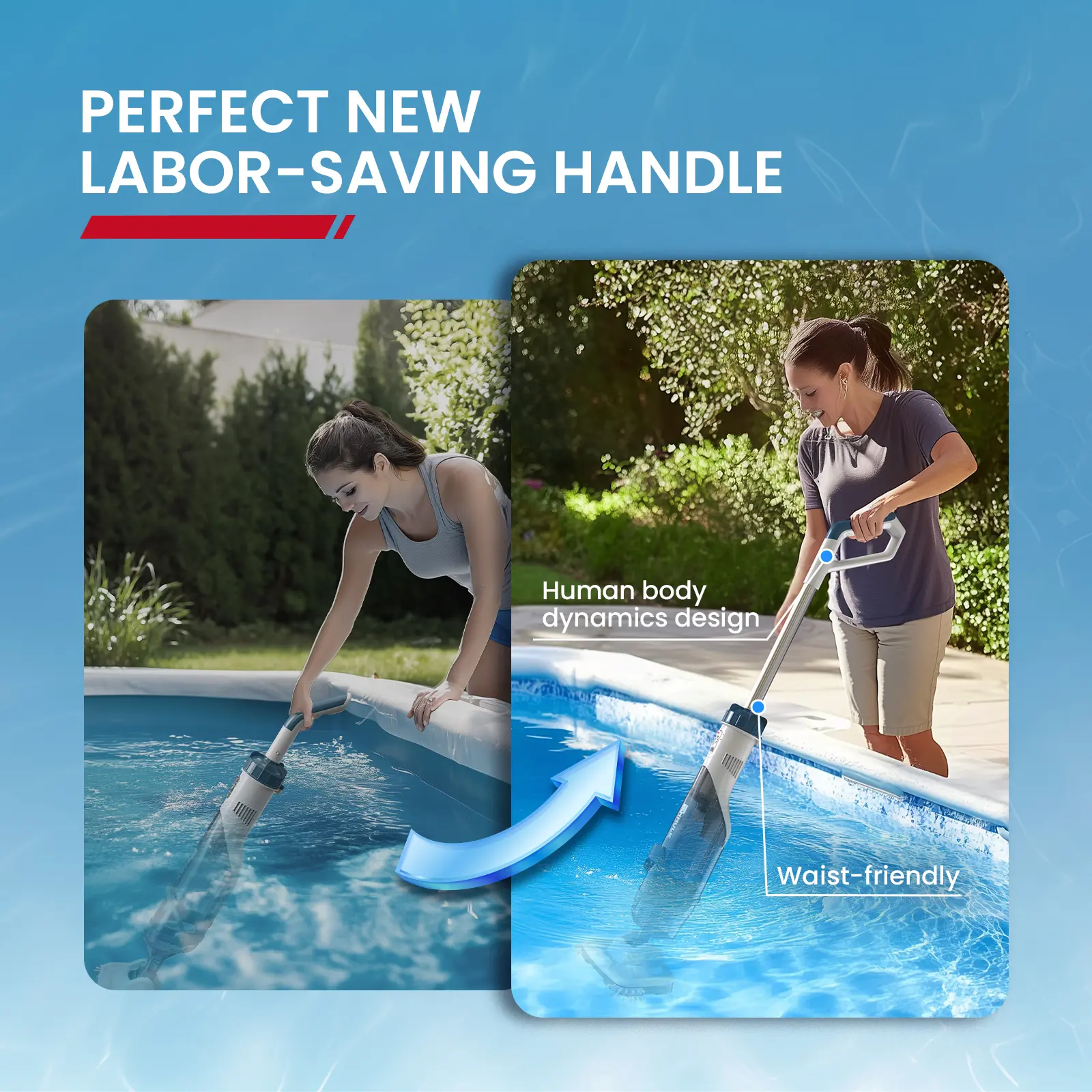 【Summer Vibes】New Upgrade PC18 Pool Vacuum for Above Ground Pool with Telescopic Pole, Running time up to 1H, Handheld Design with Powerful Suction up to 18.5 gallon/min Ideal for Leaves, Debris