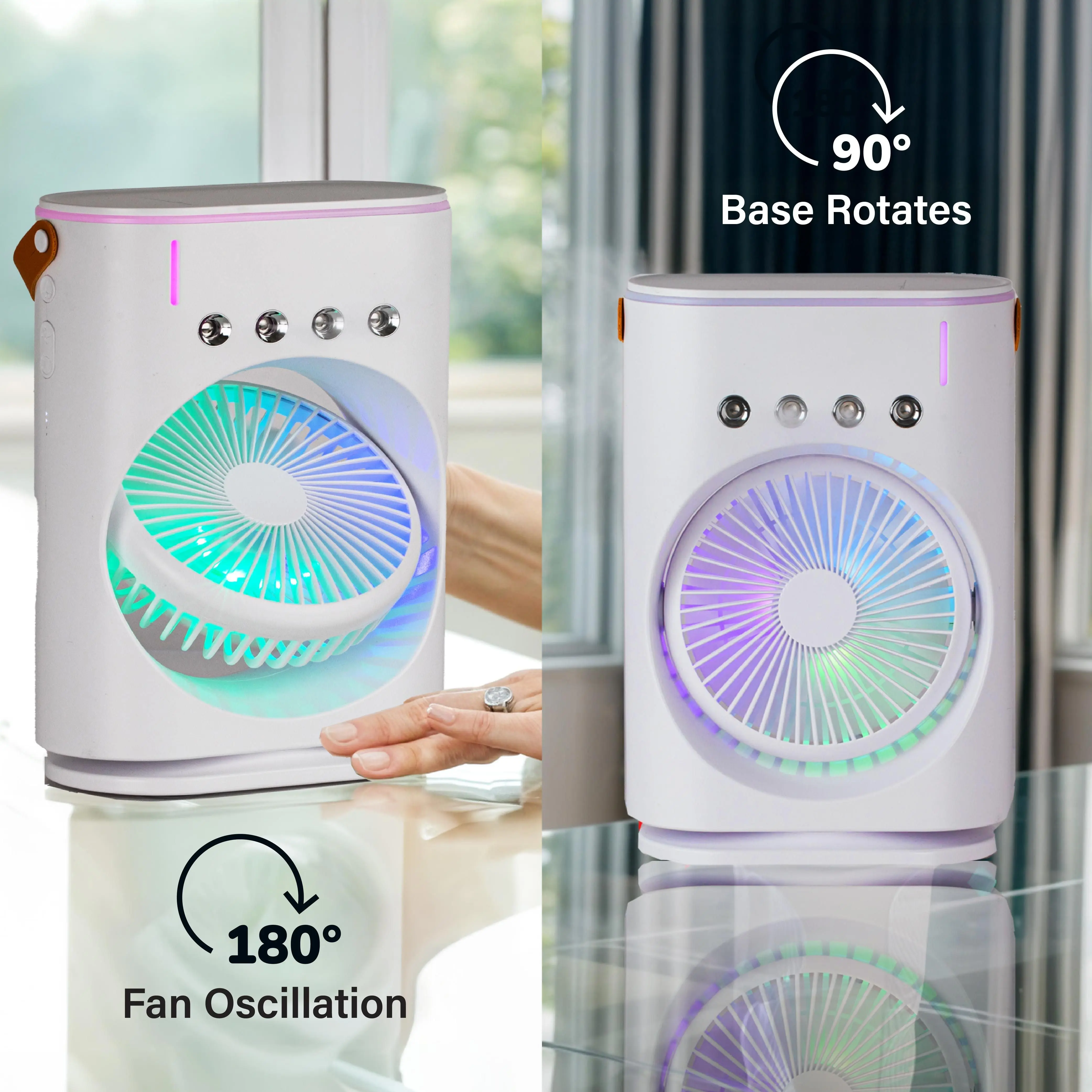Cool Misting Fan, Remote Controlled, Oscillating, USB-C Rechargeable, Color Changing, Lightweight, Portable