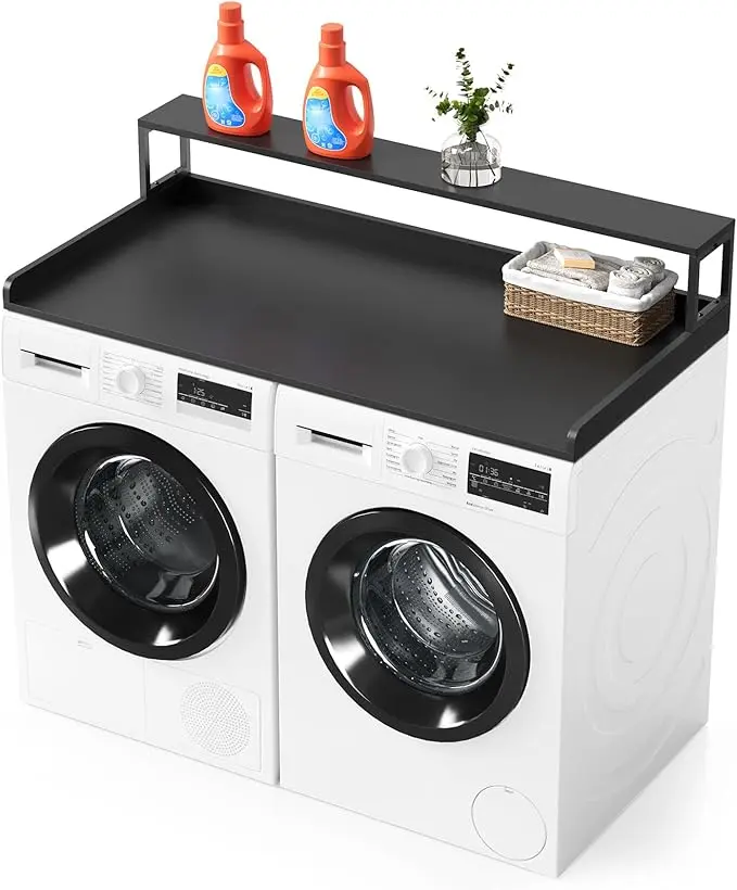 Washer Dryer Countertop, Laundry Wood Shelf Topper with Edge, 54" Width x 27.5" Depth Cover Guard Organizer for Washer and Dryer Laundry Hamper Counter Storage Organization