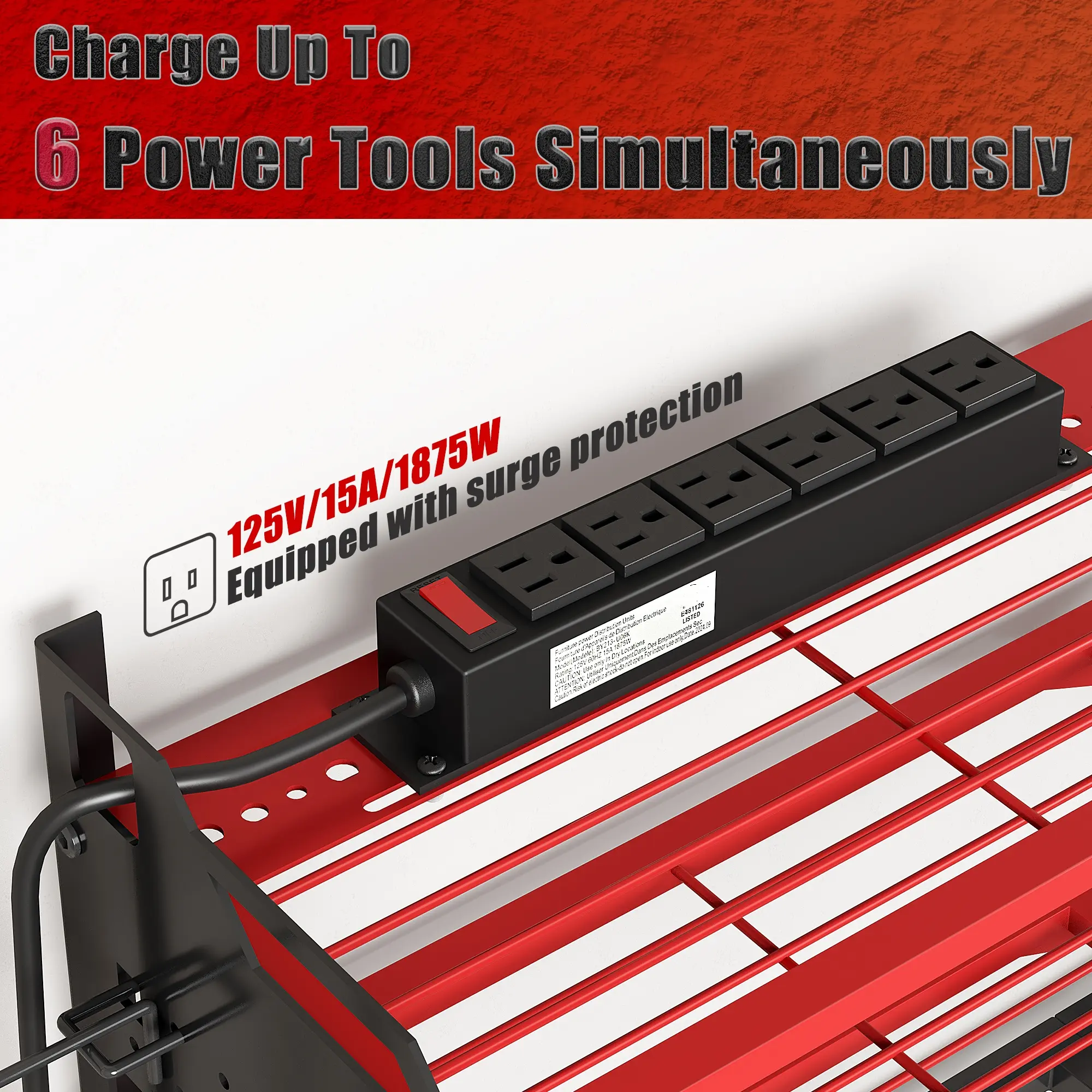 Tool Rack Organizer Wall Mount with 8 Drill Holders 4 Layers Large Capacity Rack for Garage Heavy Duty Sturdy Construction Easy Assembly