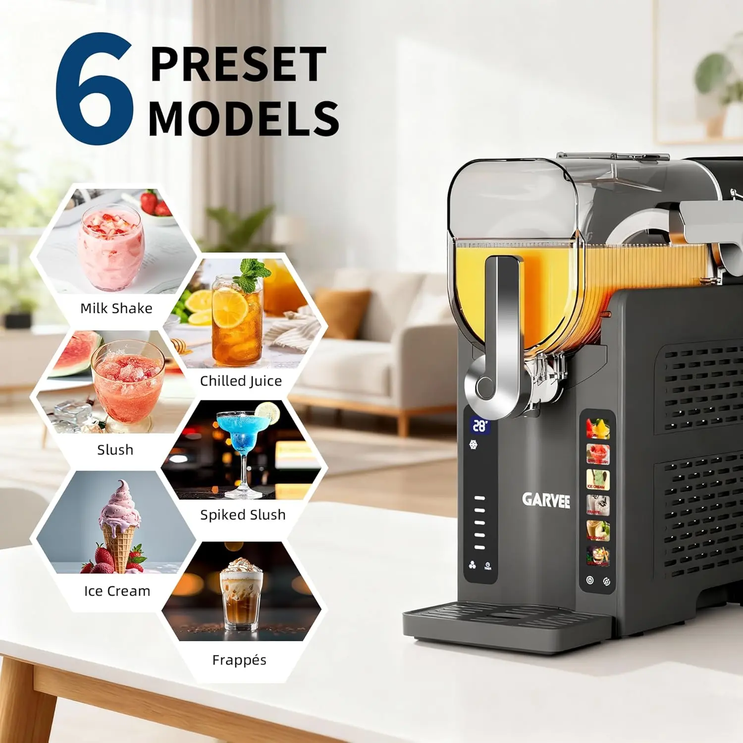 Home Slushie Machine with LED Display and 6 Preset Programs, No Ice Needed, Large 70 Ounce Capacity for Margaritas, Frappés, and Frozen Drinks