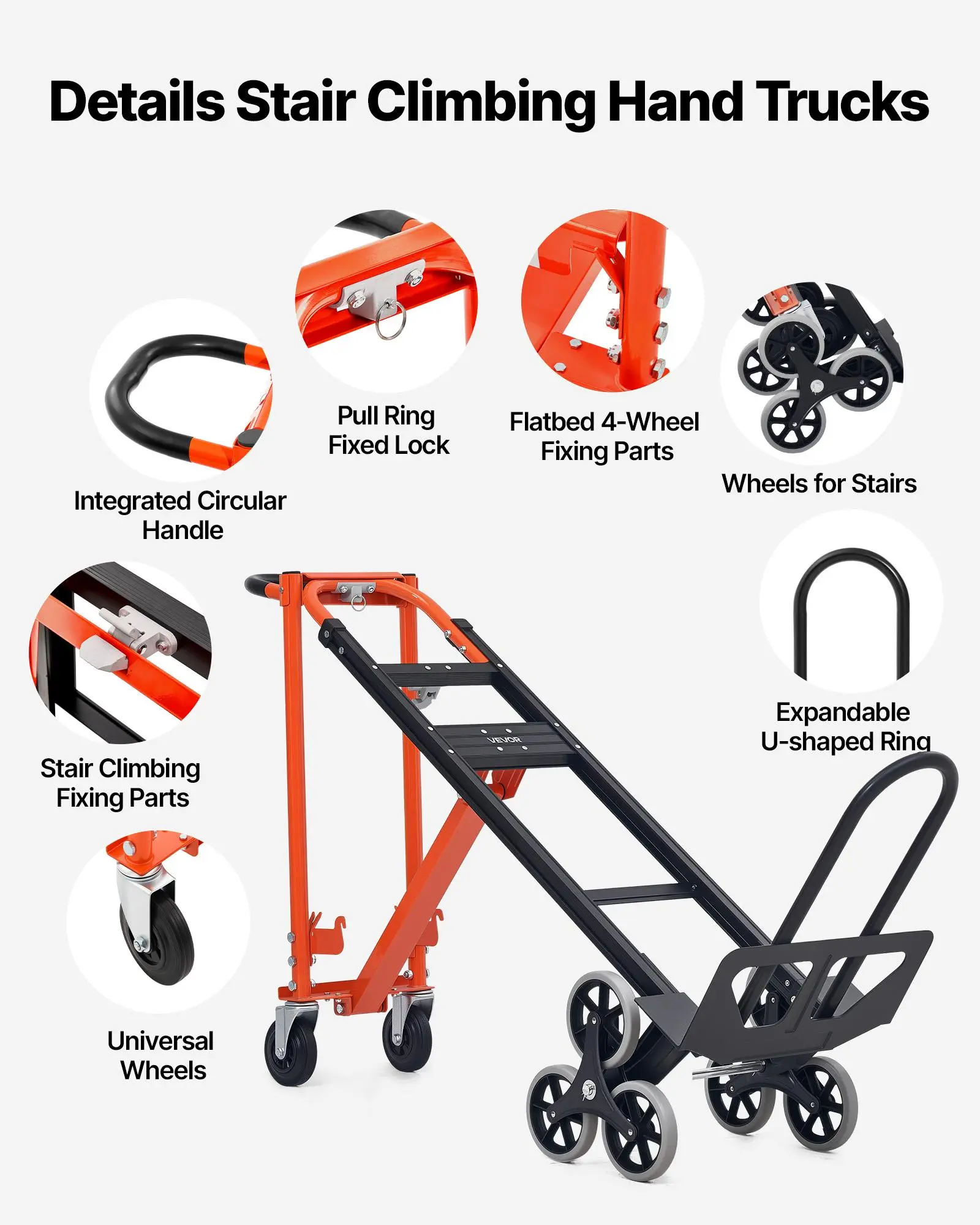 3 in 1 Industrial Convertible Stair Climbing Cart, 770 lbs Max Load, Folding Hand Truck Dolly with Handle & Wheels, Stair Climbing Utility Trolley for Transport & Moving