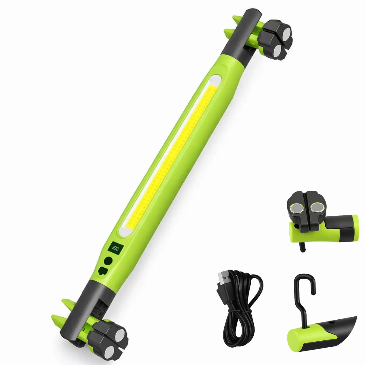 2026 Upgraded Rechargeable Magnetic LED Work Light Bar, COB Flashlight with Magnetic Base, Hooks & USB Power Bank for Car Repair, Garage Use