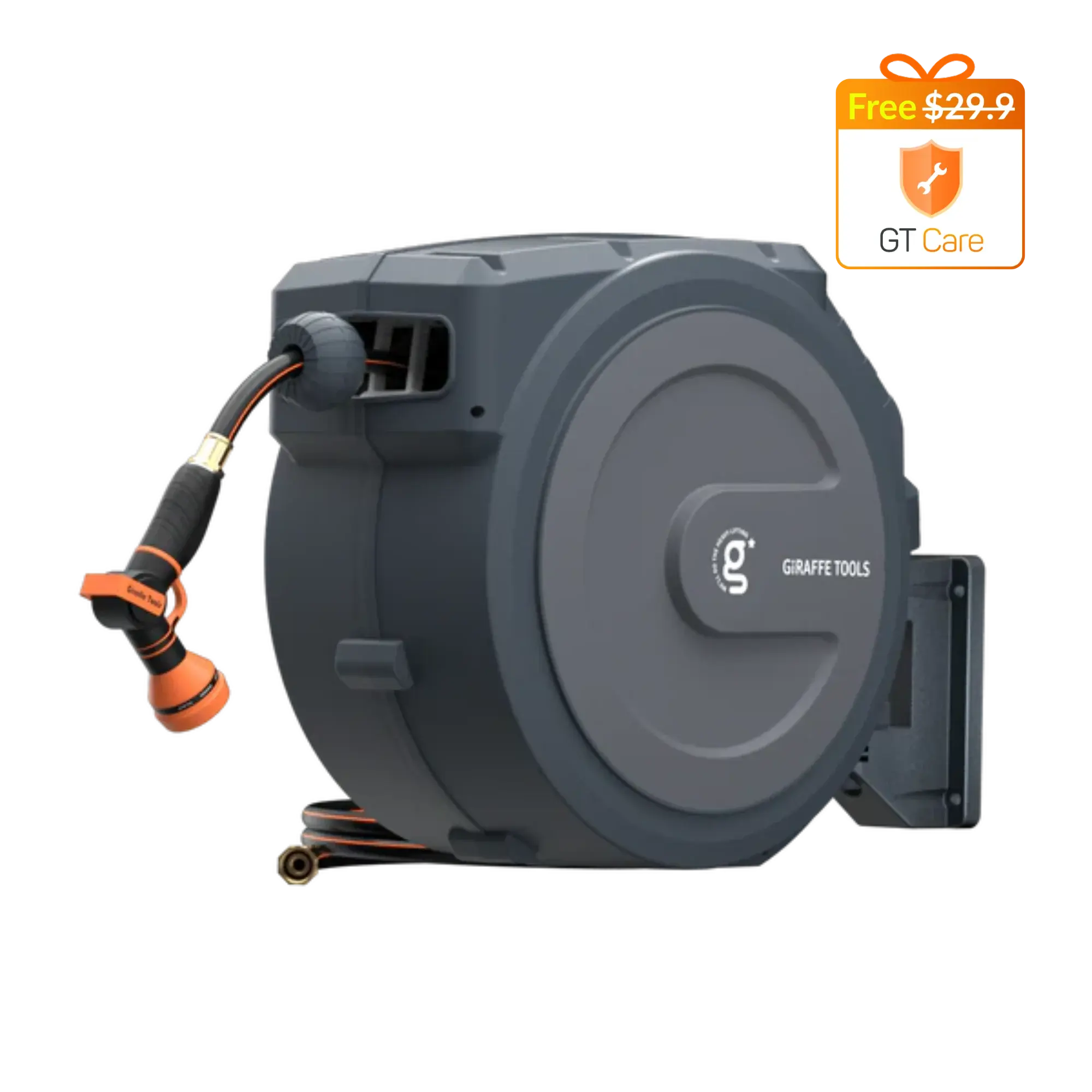 78ft-130ft 330LB Metal Bracket Retractable Garden 5/8in 1/2in , Wall Mounted Water Hose Reel with 180° Swivel, Any Length Lock, 9 Pattern Hose Nozzle