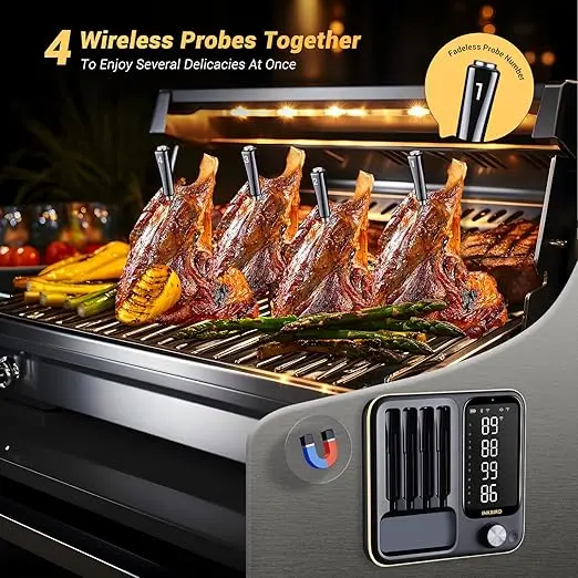 Wireless Digital Food Thermometer - WIFI & Bluetooth Portable LCD Kitchen Gadget, IP67 Waterproof Kitchen Thermometer for Grill BBQ, Cooking