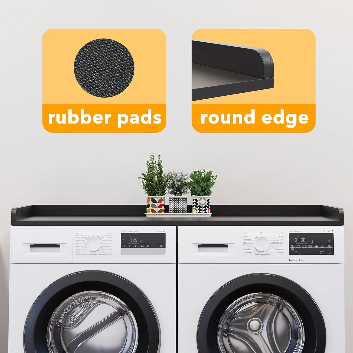 Washer Dryer Countertop, Laundry Wood Shelf Topper with Edge, 54" Width x 27.5" Depth Cover Guard Organizer for Washer and Dryer Laundry Hamper Counter Storage Organization