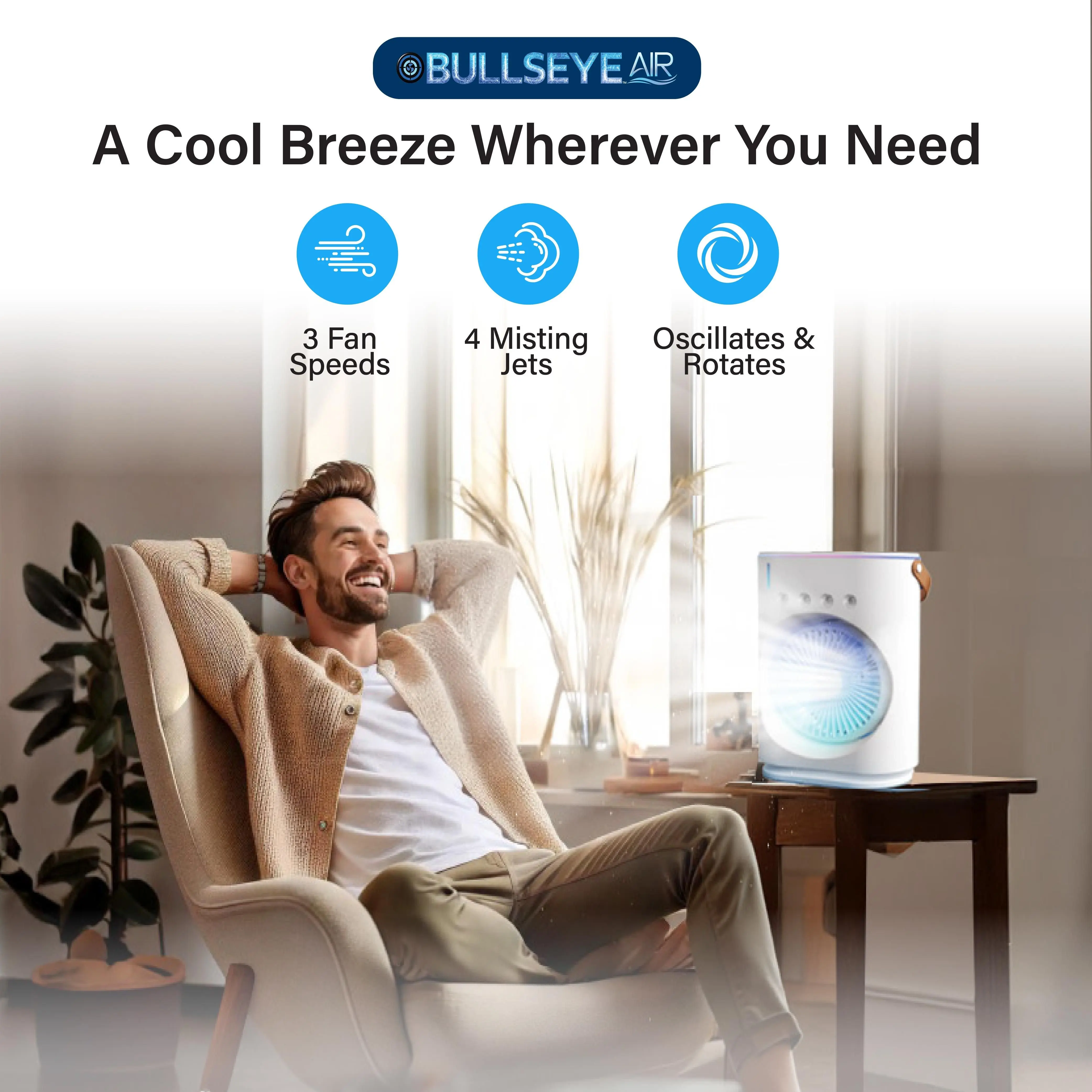 Cool Misting Fan, Remote Controlled, Oscillating, USB-C Rechargeable, Color Changing, Lightweight, Portable