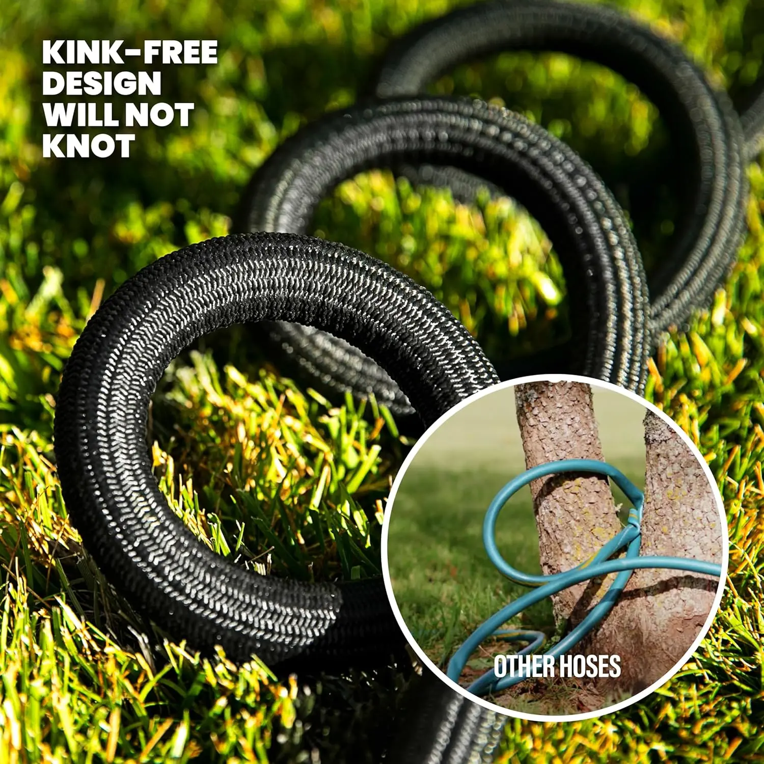 Heavy Duty 3-Layer Garden Hose with Spray Nozzle - 500 PSI High Pressure Stainless Steel Flexible Water Hose, Kink Resistant for Yard & Car Washing