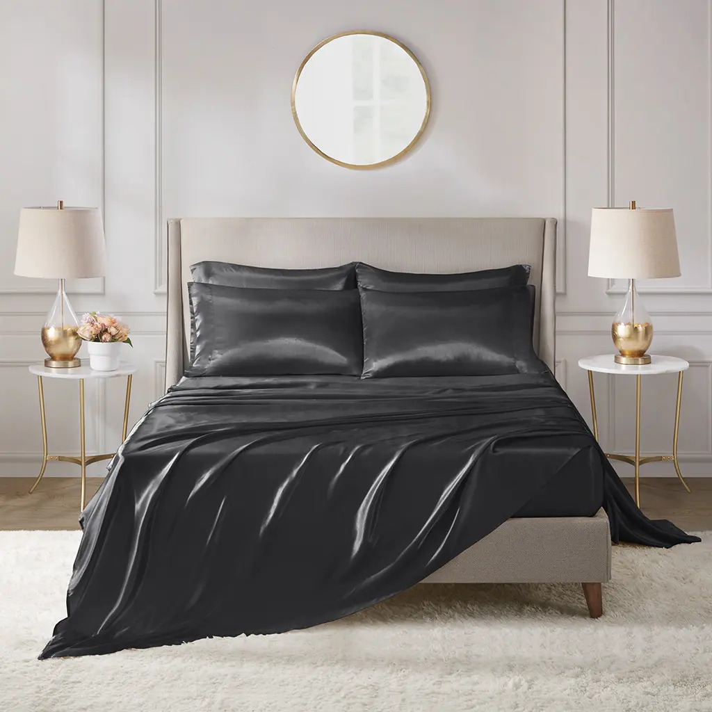 6 Piece Solid Color Satin Sheets Set