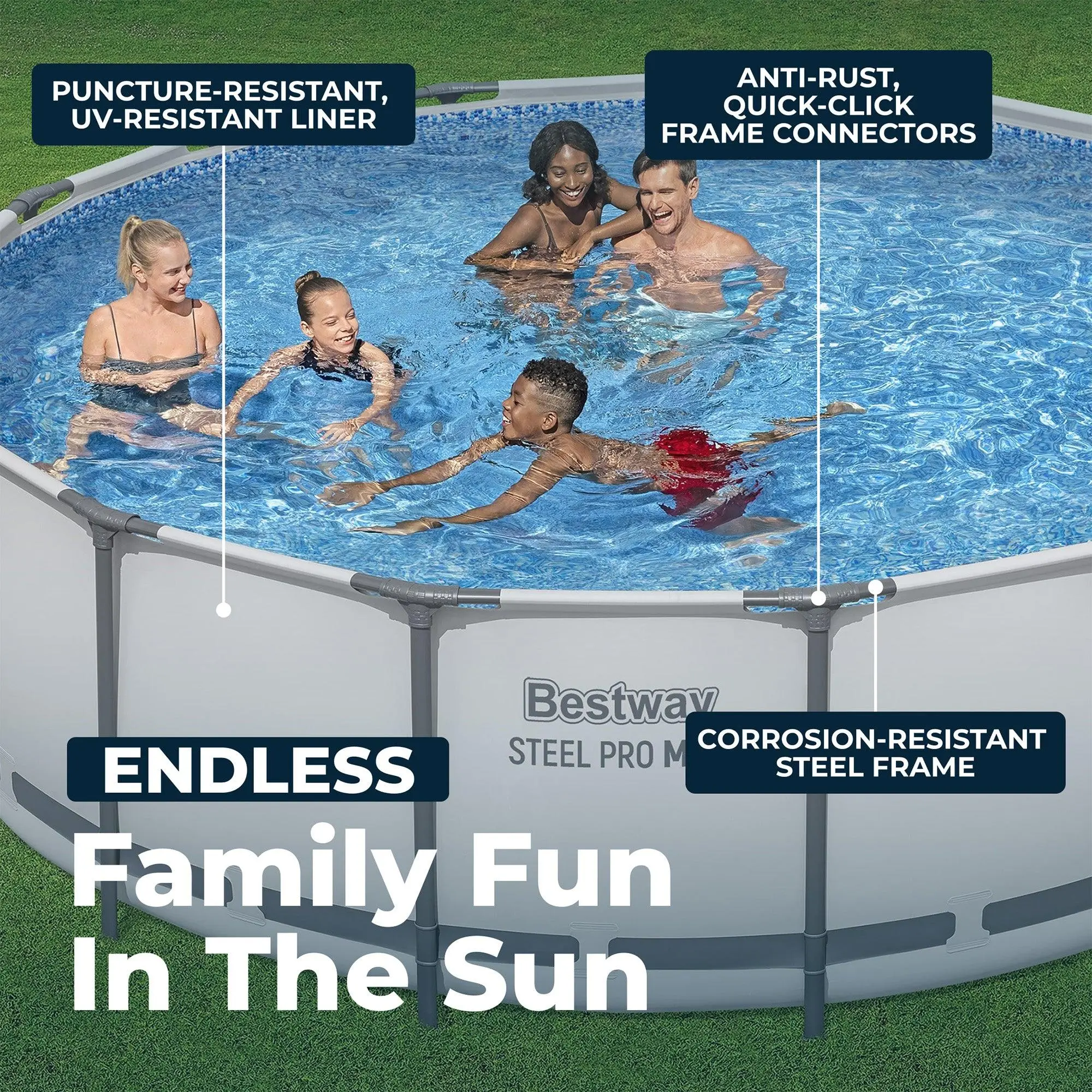 Steel Frame Above Ground Pool Set – Round Pool with Filter Pump, Ladder & Cover