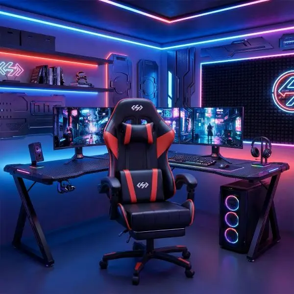 Ergonomic Gaming Chair – Adjustable Reclining Office Chair with Lumbar Support, Footrest & Headrest for All-Day Comfort