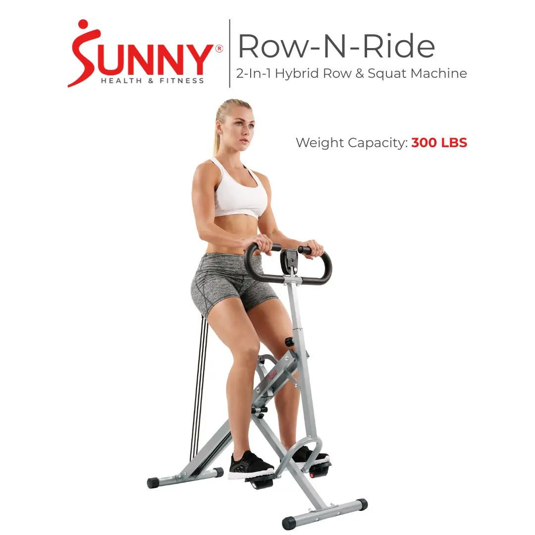 Rowing & Squat Machine – Adjustable Resistance Foldable Home Gym Workout Equipment, 300 lbs Capacity